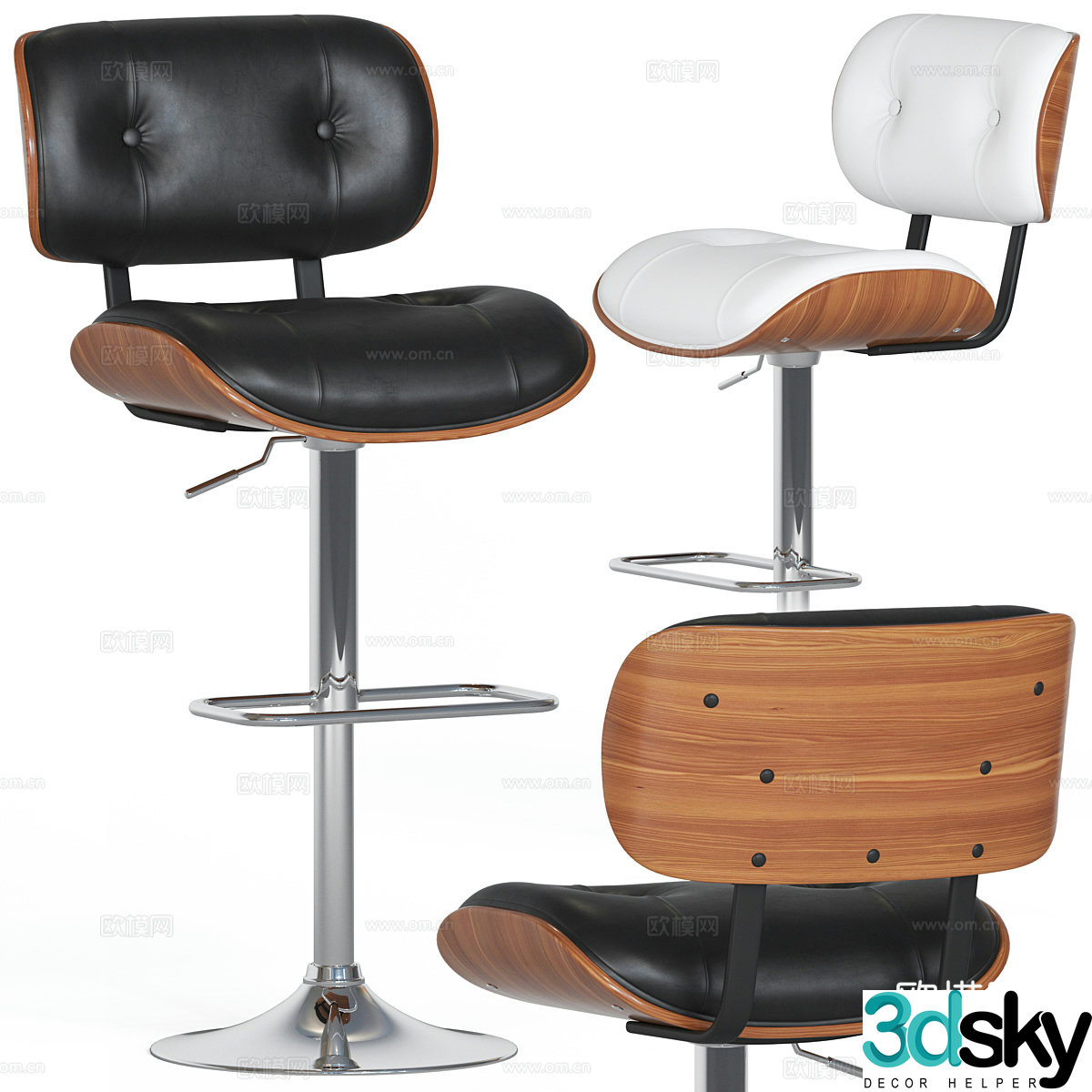 Modern Italian walnut bar chair 3d model