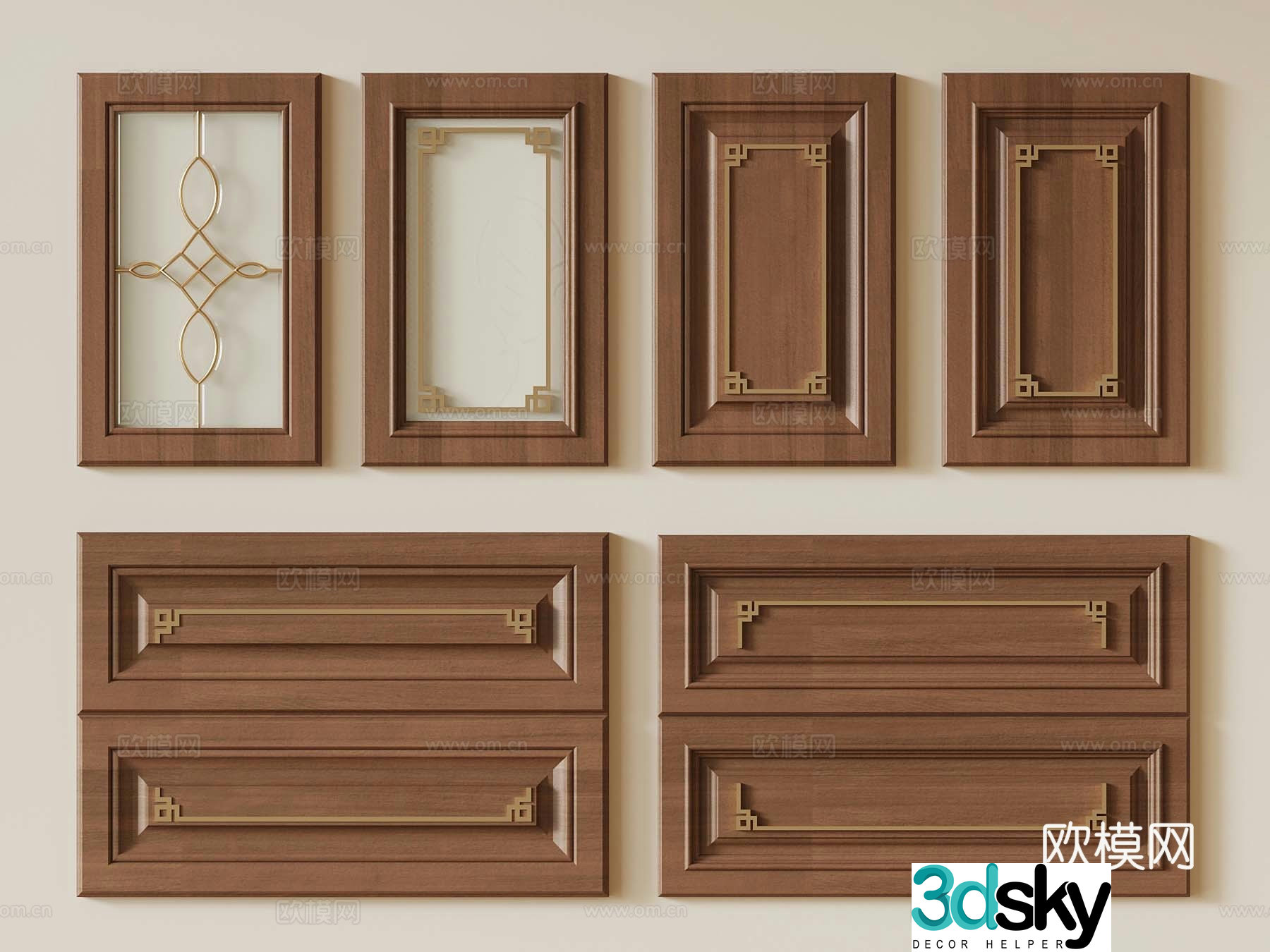 New Chinese style cabinet door glass cabinet door 3D model