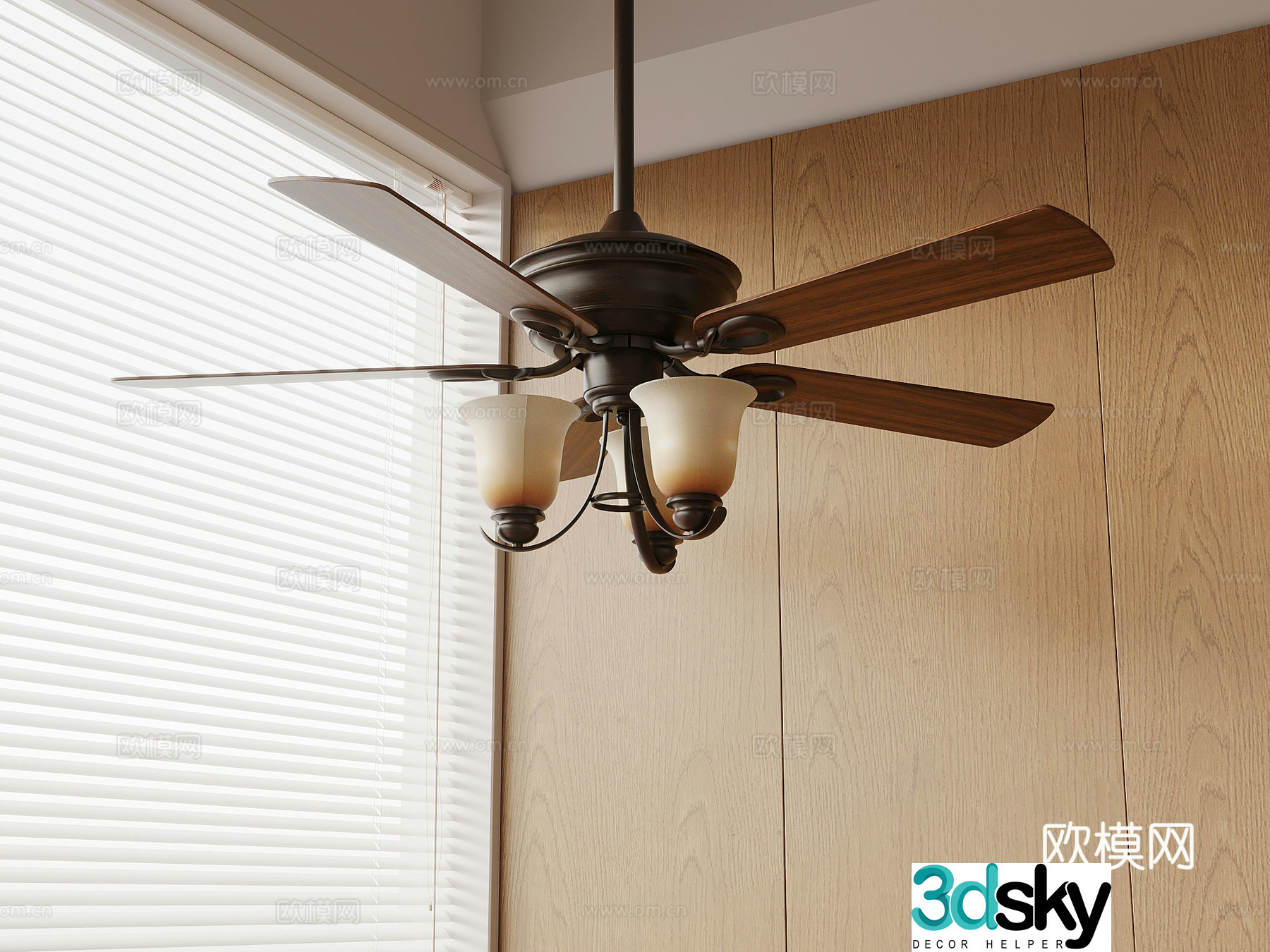 Fan light French retro style fan light chandelier 3d model