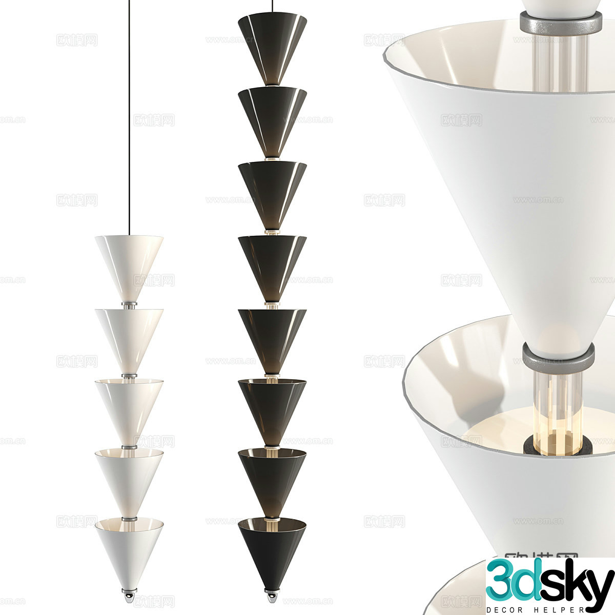 Modern light luxury minimalist tandem chandelier 3D model