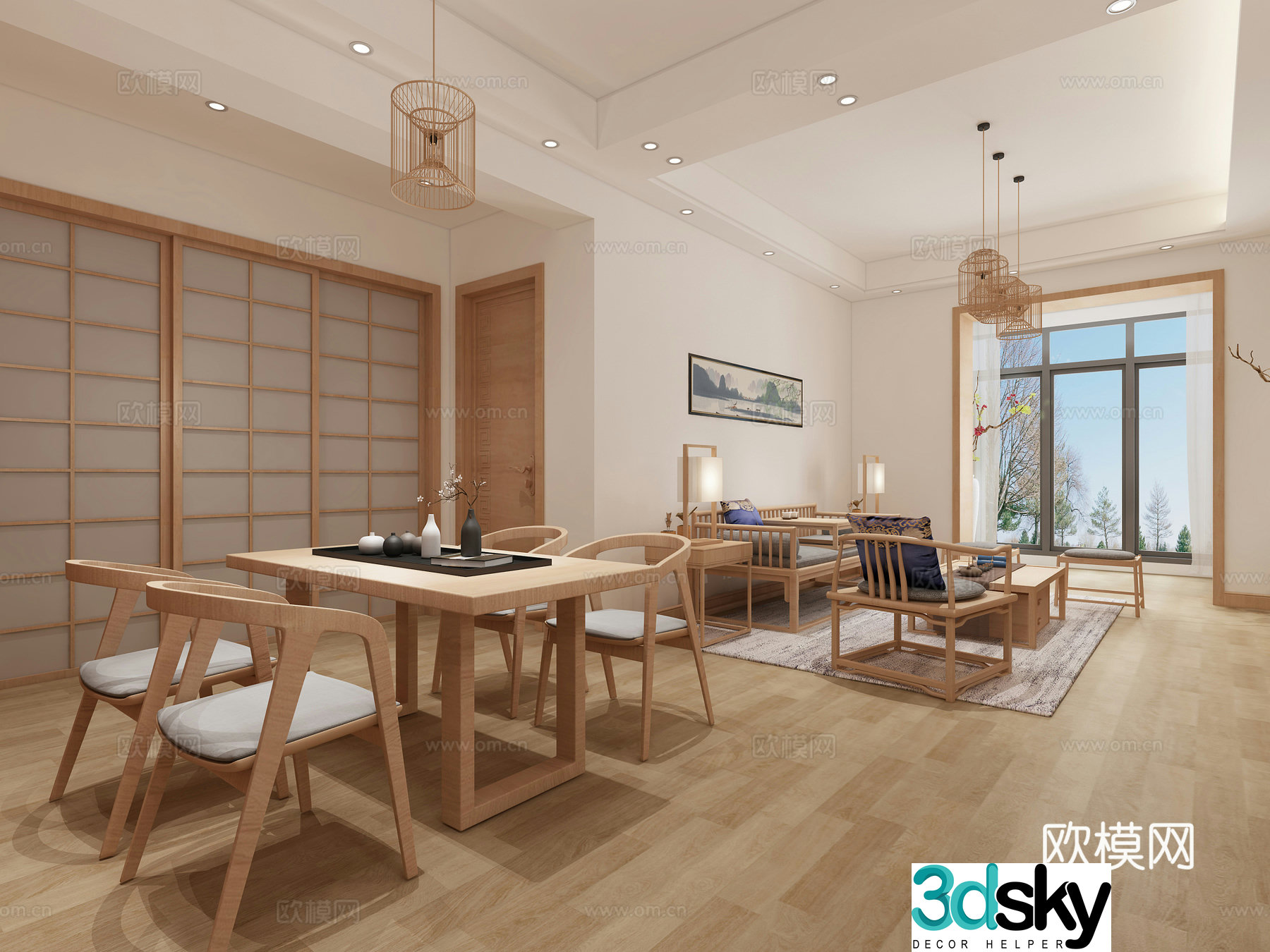 New Chinese Zen Living and Restaurant New Chinese 3D Model