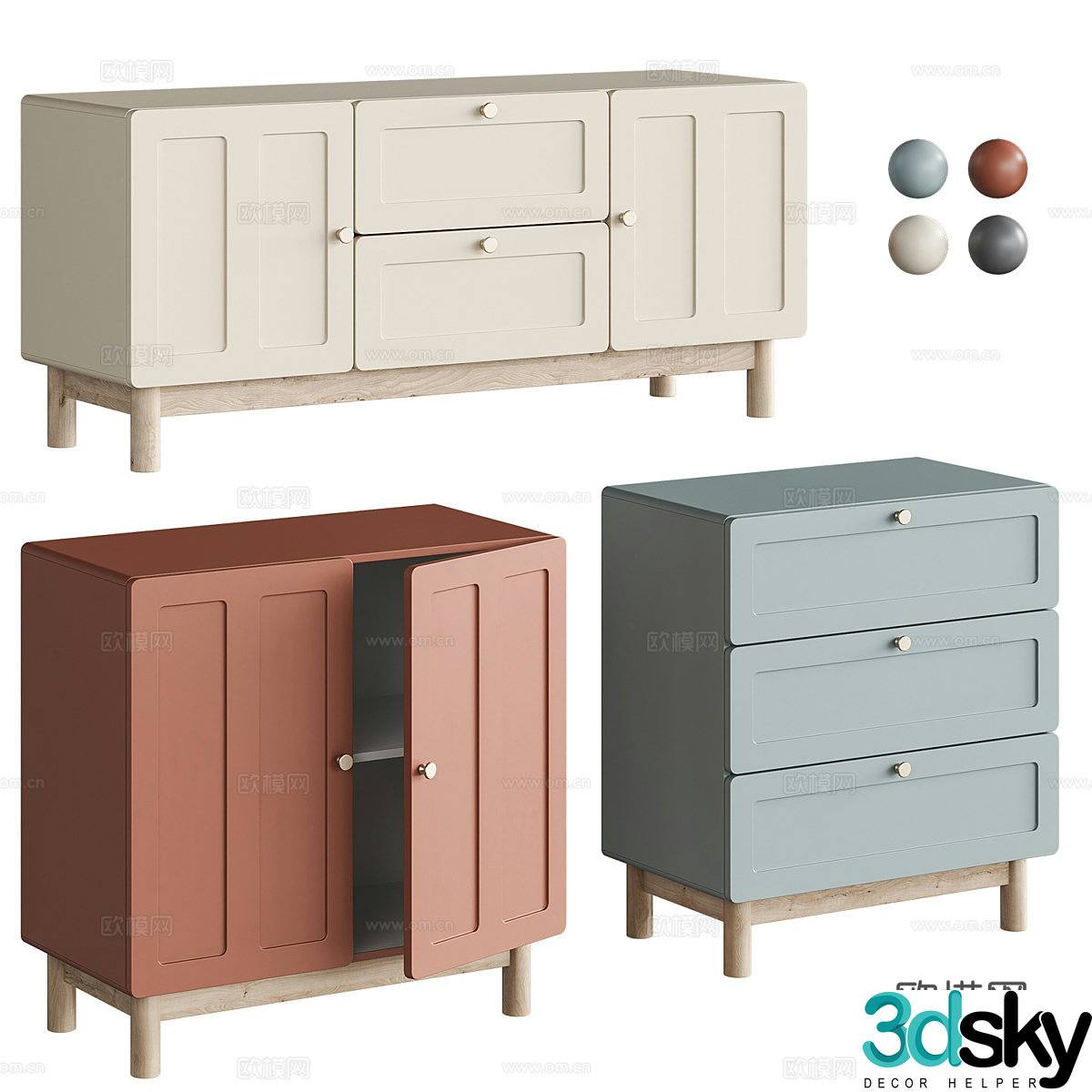 Modern creamy side cabinet chest cabinet low cabinet bedside cabinet TV cabinet 3d model