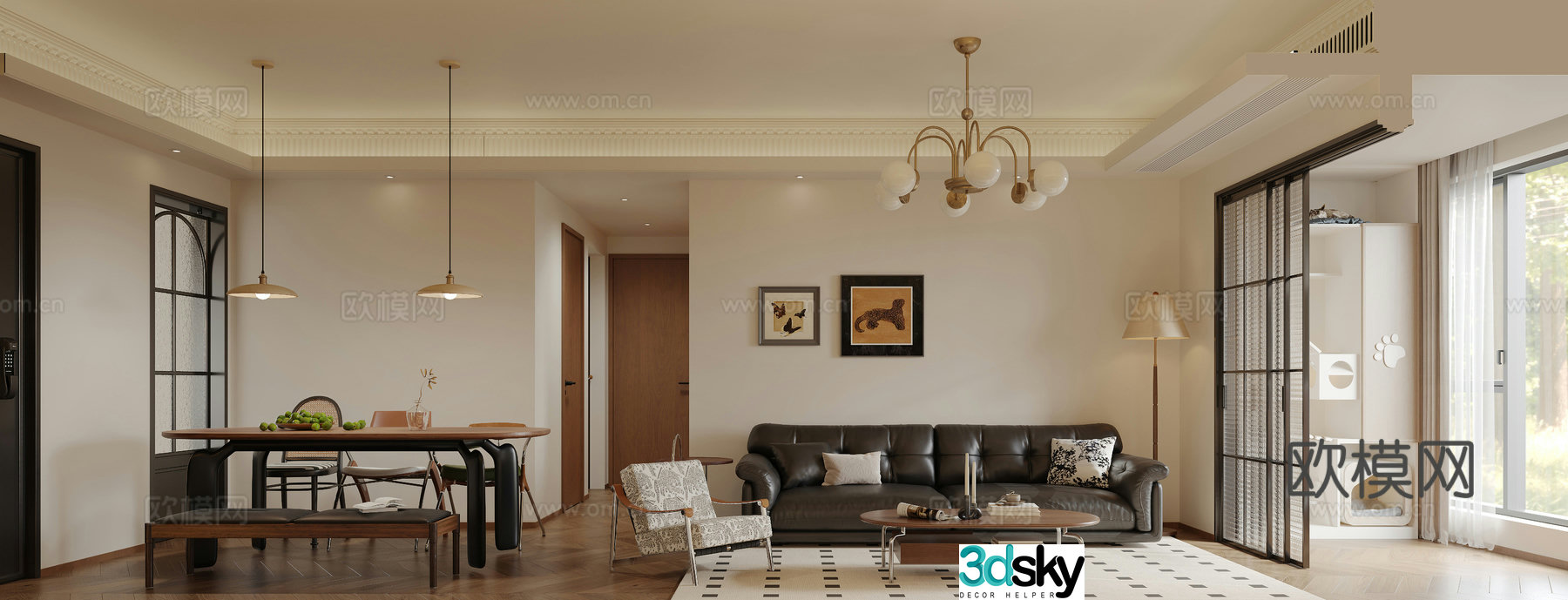 Medium style living room combination sofa French living room medium style living room American style chandelier 3d model