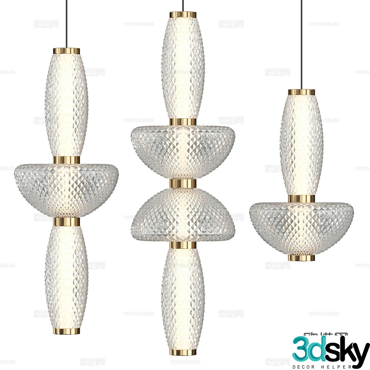 Modern light luxury glass decorative tandem chandelier 3D model