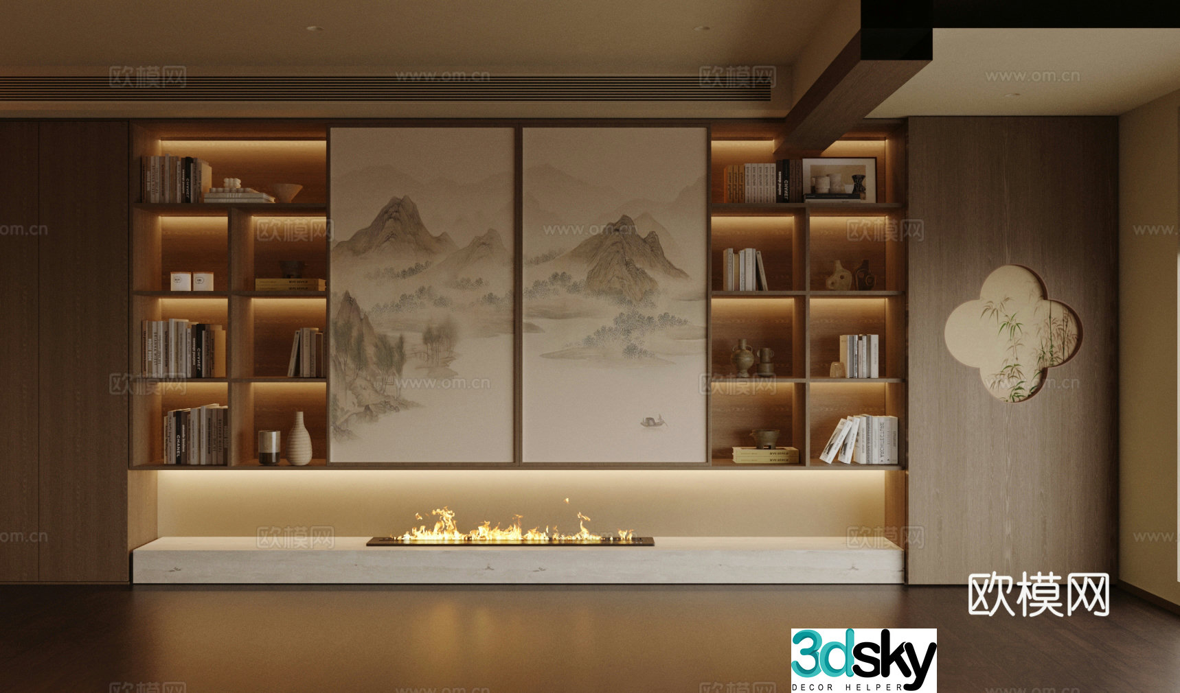 New Chinese Zen Storage Locker New Chinese Tea Room Cabinet Landscape Painted Tea Cabinet New Chinese Decoration Cabinet 3D Model