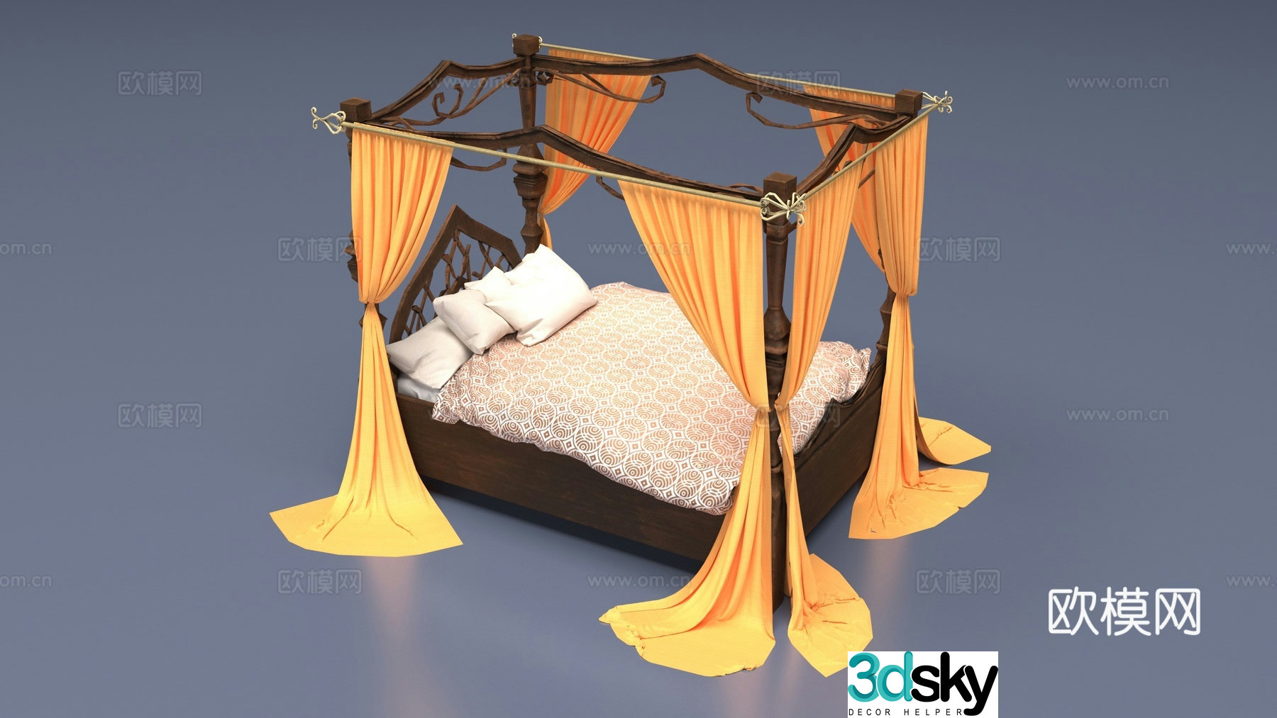 European double bed 3D model