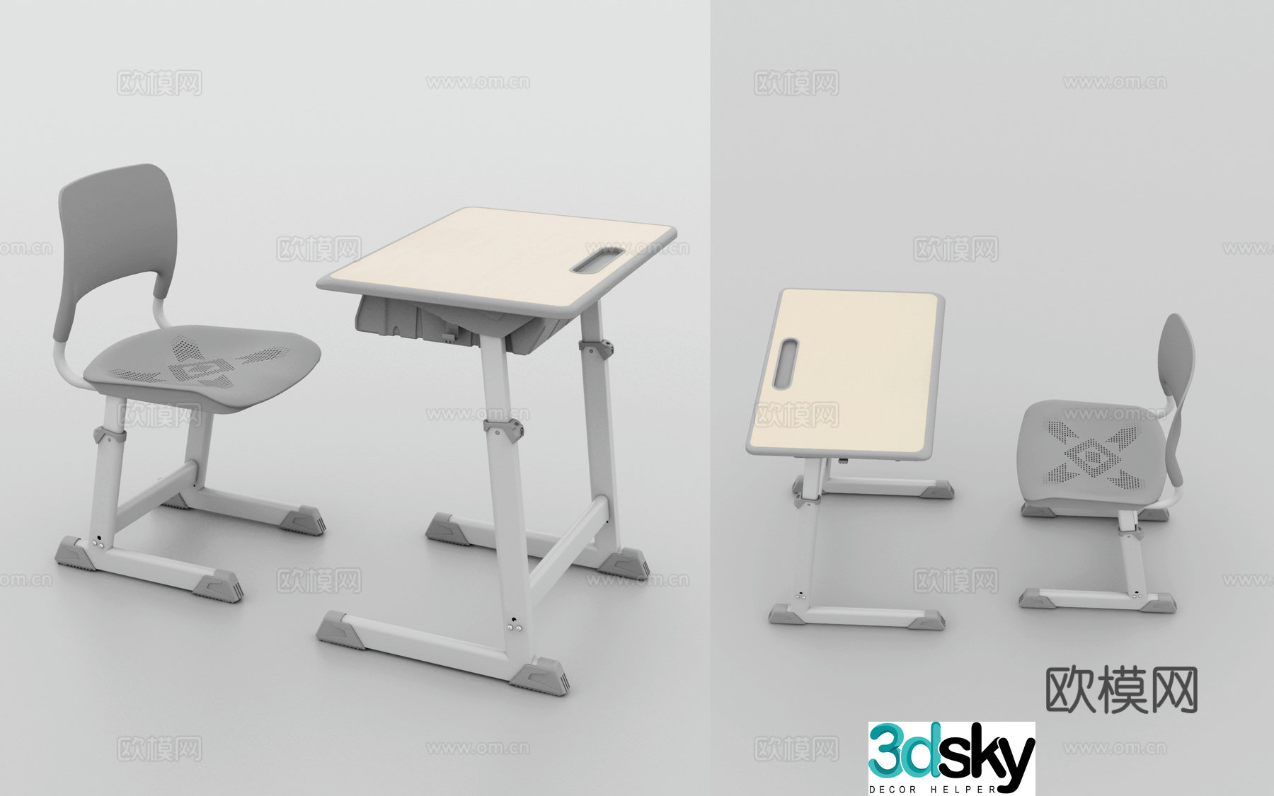 3D model of desks and chairs for primary and secondary school students