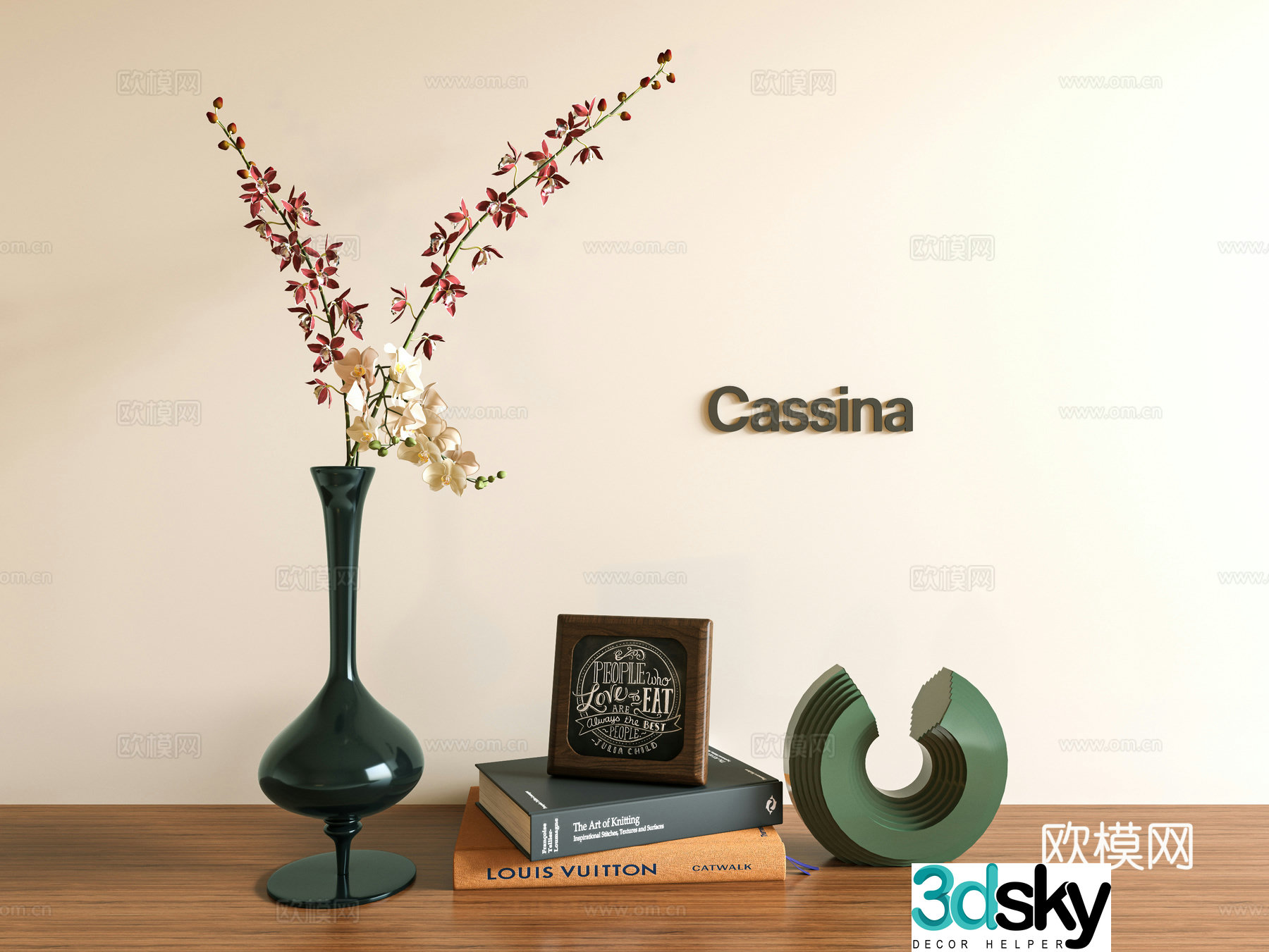 Middle-aged ornament combination vase dried flowers book ornament desktop ornament book 3D model