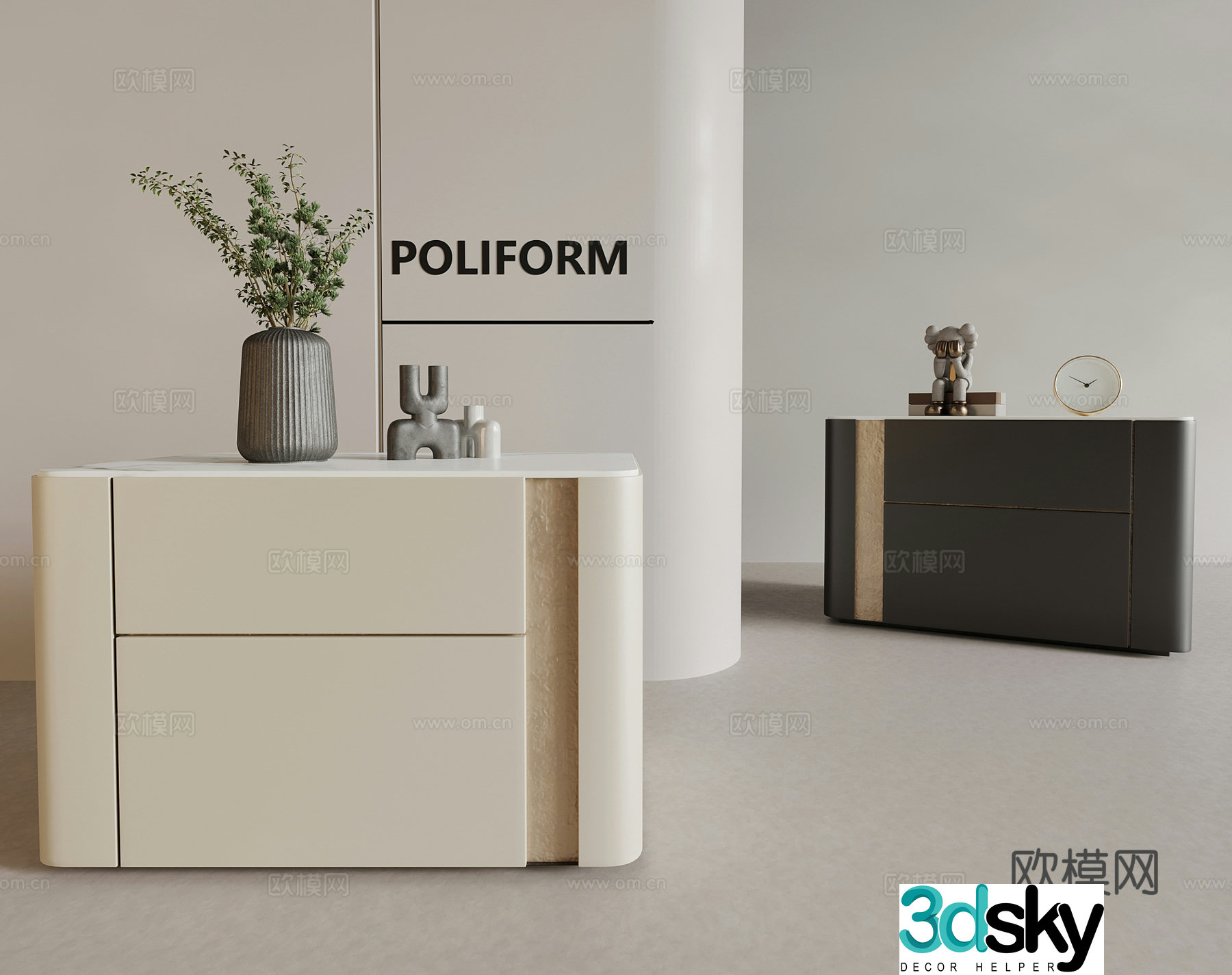 Modern bedside table Simple bedside table Decorative ornaments 3D model