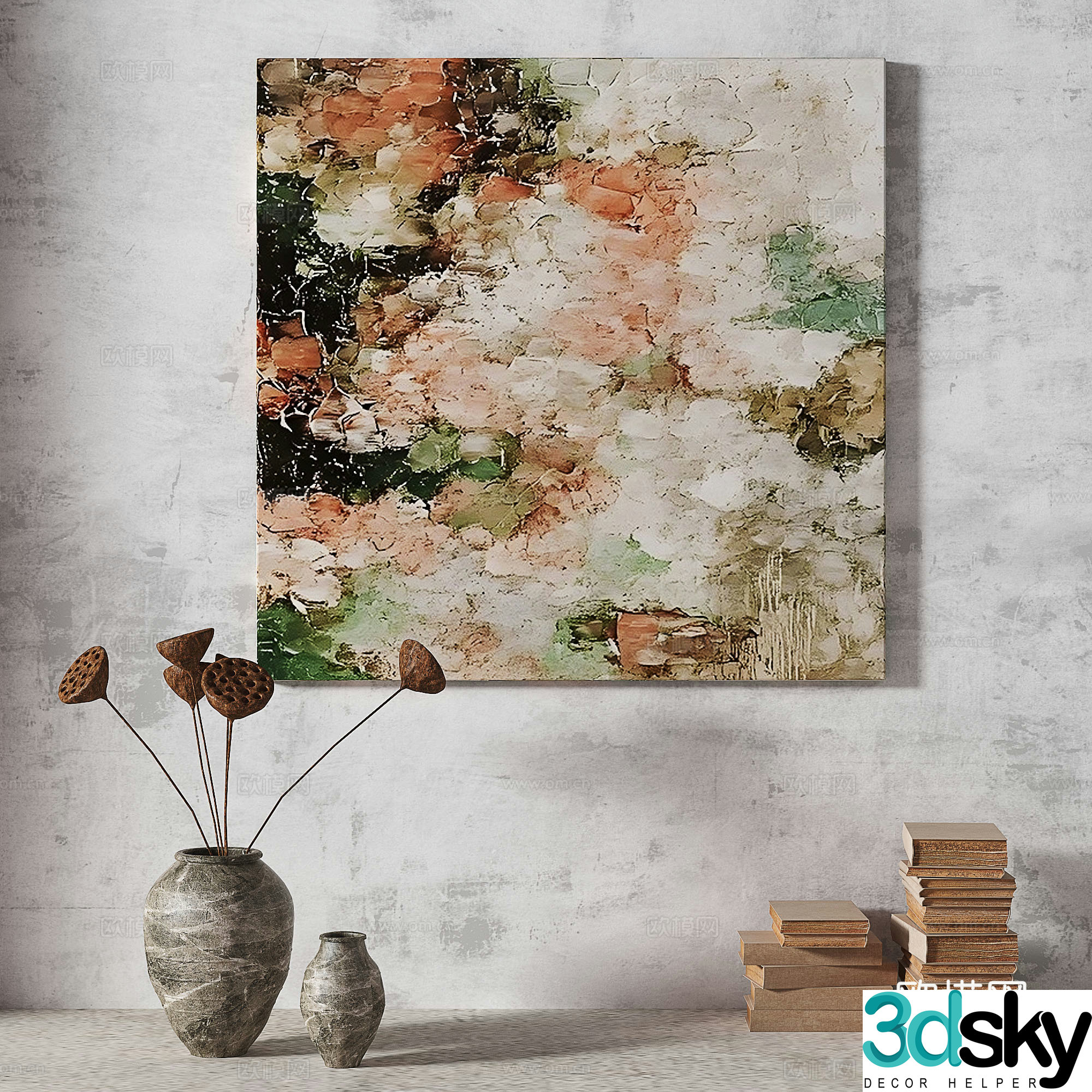 Modern light luxury wabi simple abstract three-dimensional retro medieval decorative painting 3d model