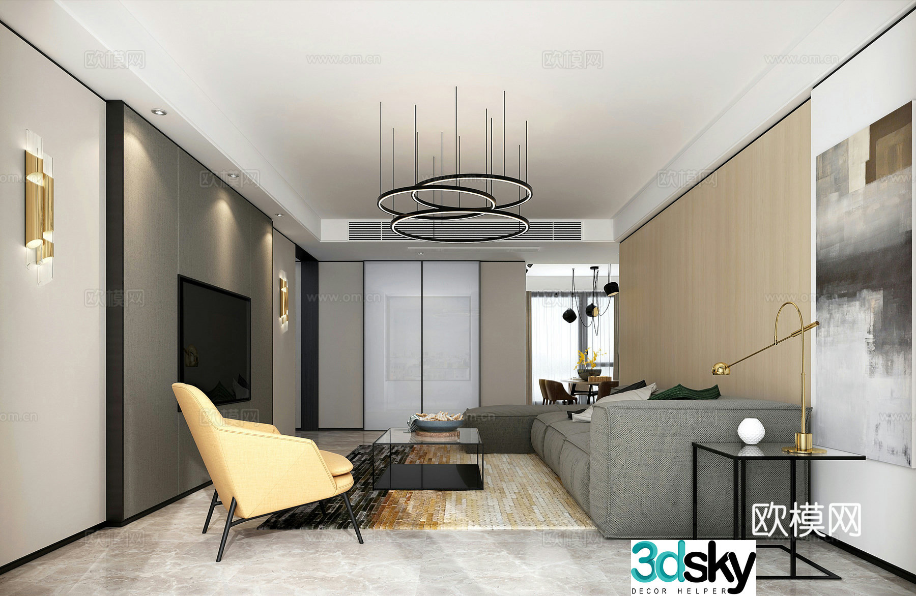 Modern living room dining room sofa dining table chair lamp photo combination 3D model 3D model