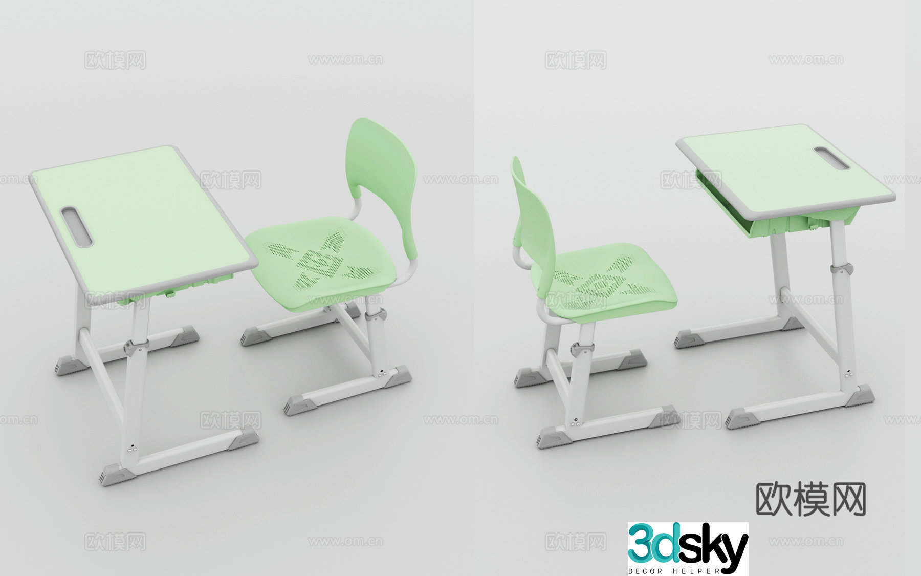 3D model of desks and chairs in primary and secondary schools