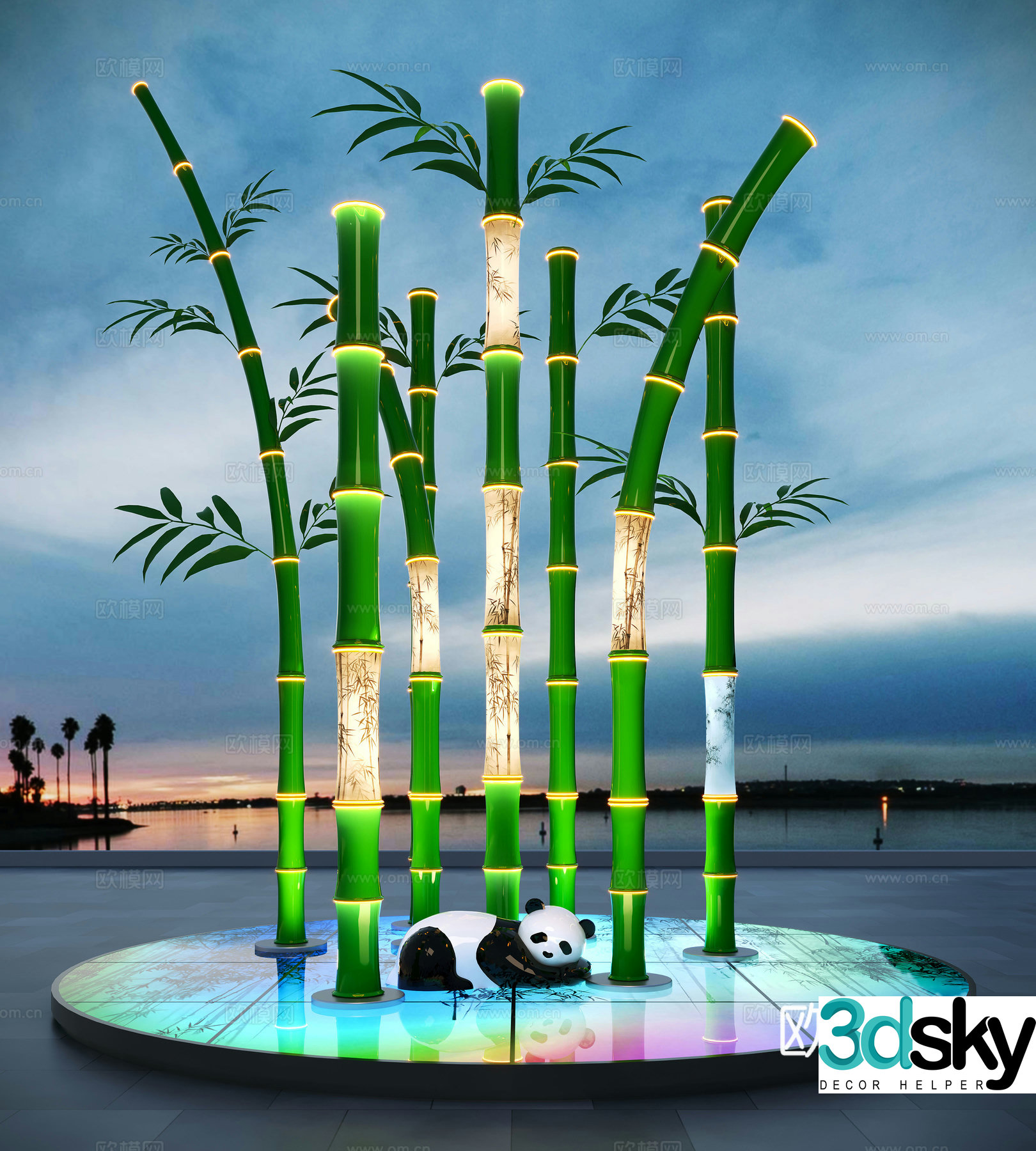 Modern landscape sculpture Bamboo sculpture Panda sculpture Square sculpture installation Bamboo installation 3d model