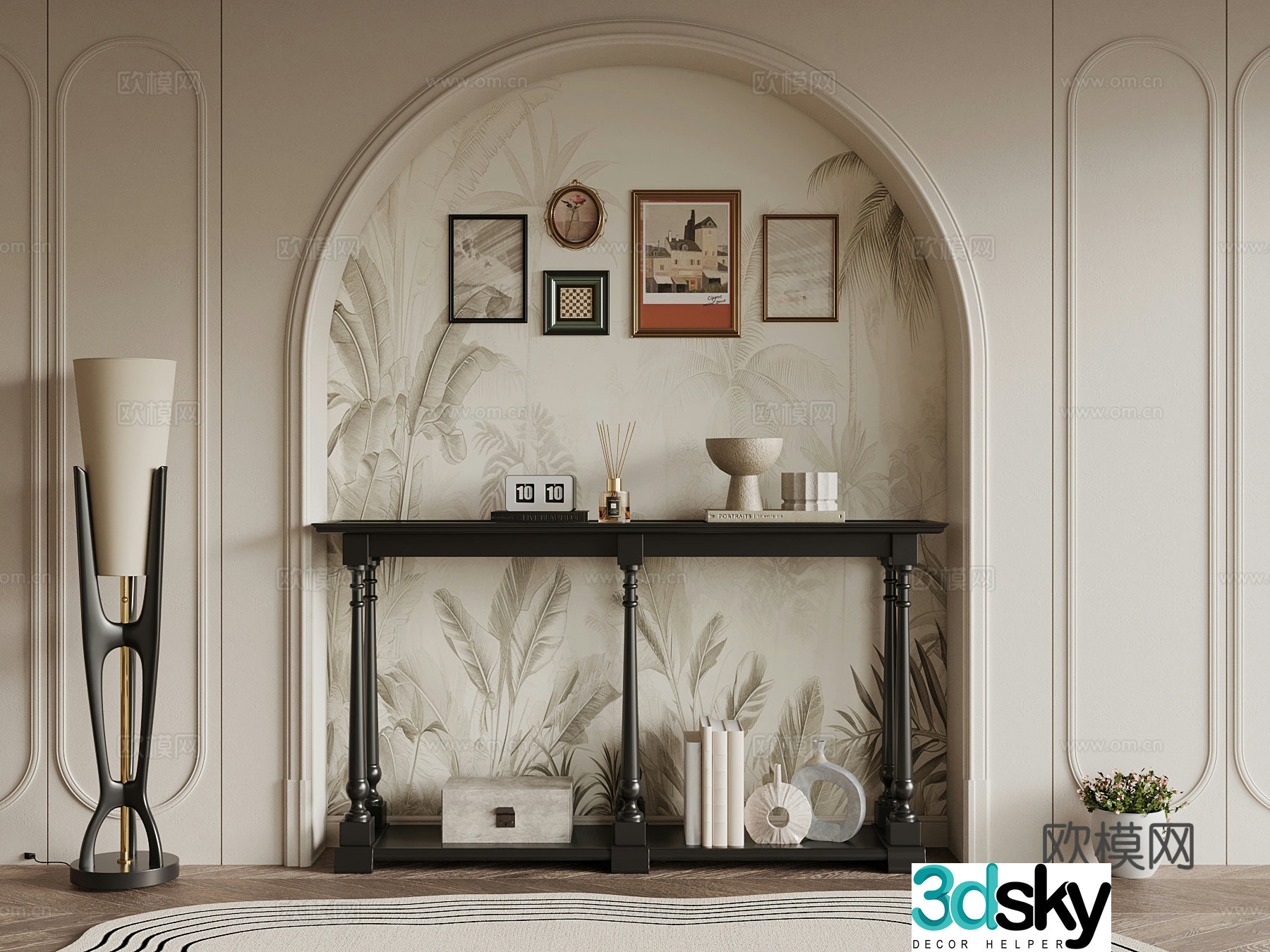 Entrance cabinet French end viewing platform Case desk Floor lamp 3D model