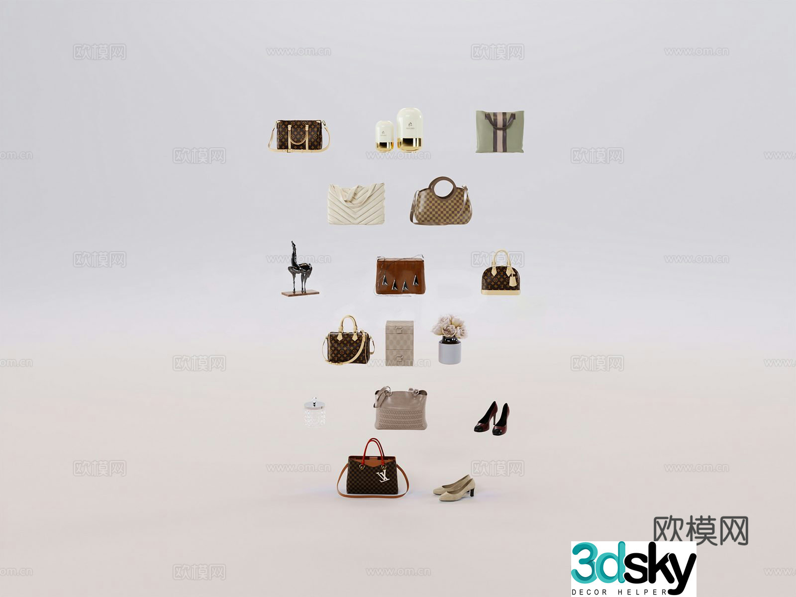 Classic bags leather bags handbags luxury 3D model