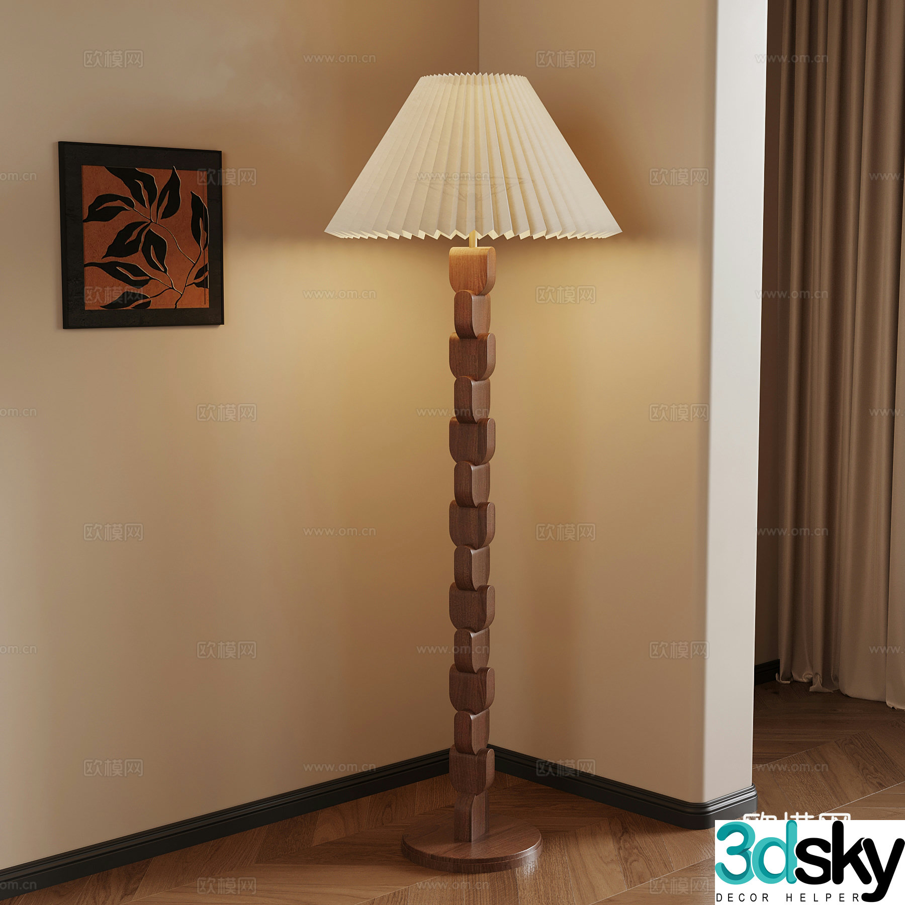 Middle-aged floor lamp decorative painting 3d model