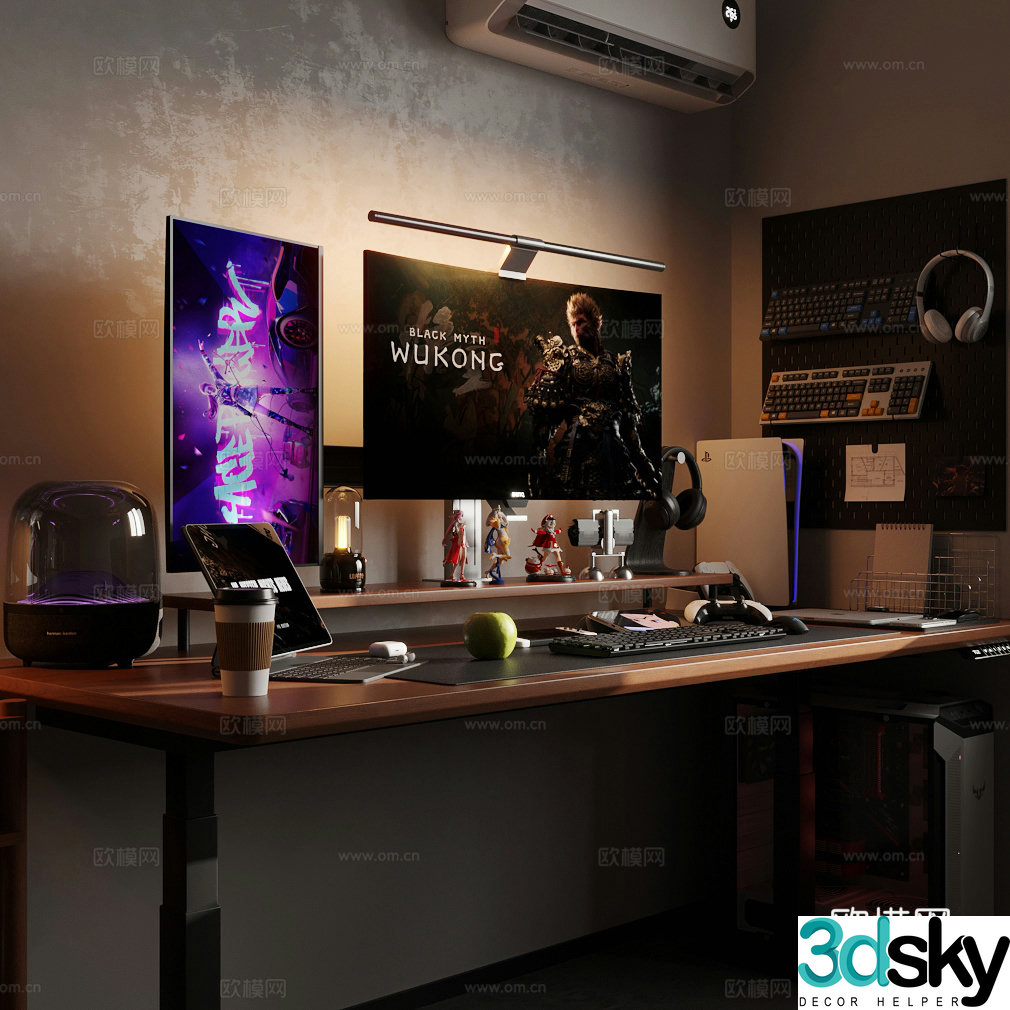 Modern e-sports room e-sports room computer room digital product portfolio desktop computer tablet 3D model