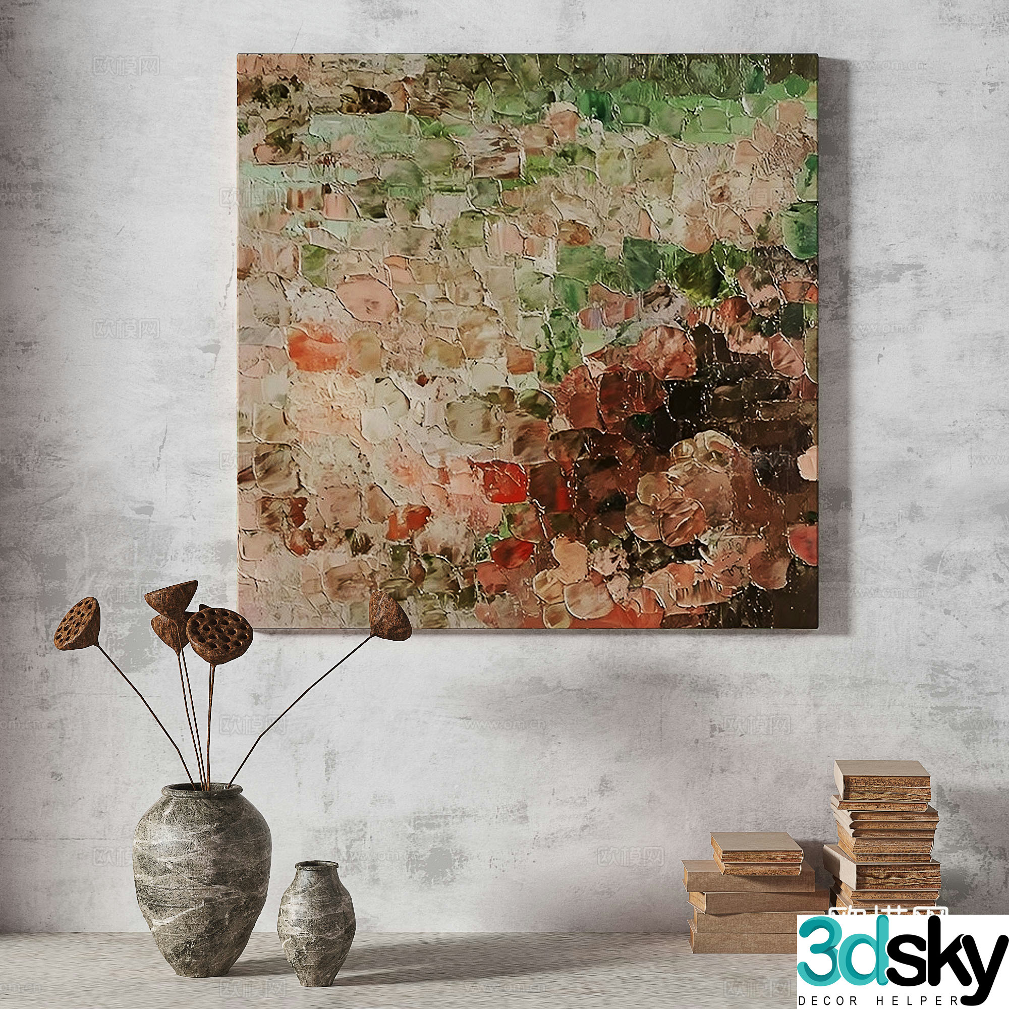 Modern light luxury wabi simple abstract three-dimensional retro medieval decorative painting 3d model