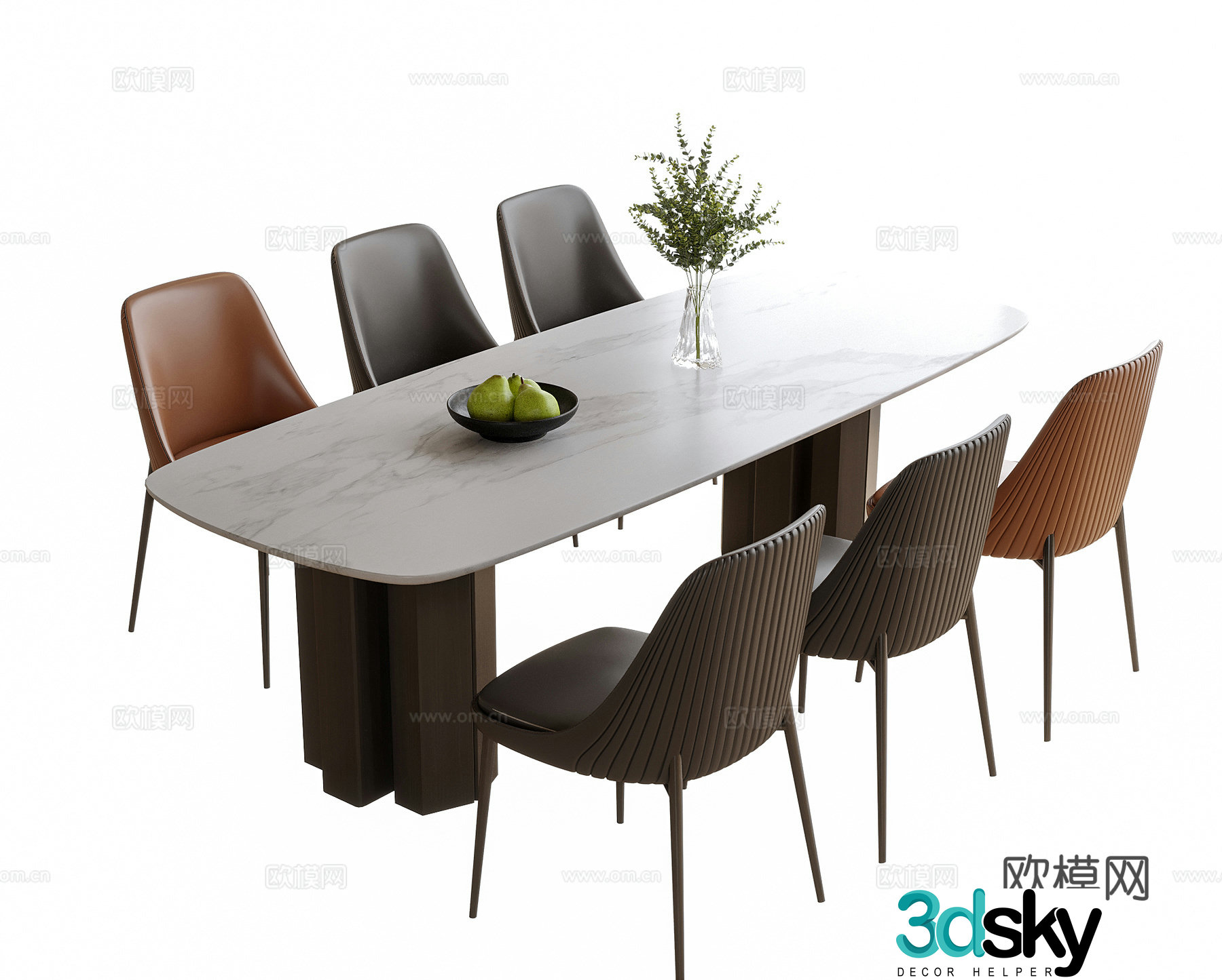 Modern dining table and chair dining chair dining table 3d model