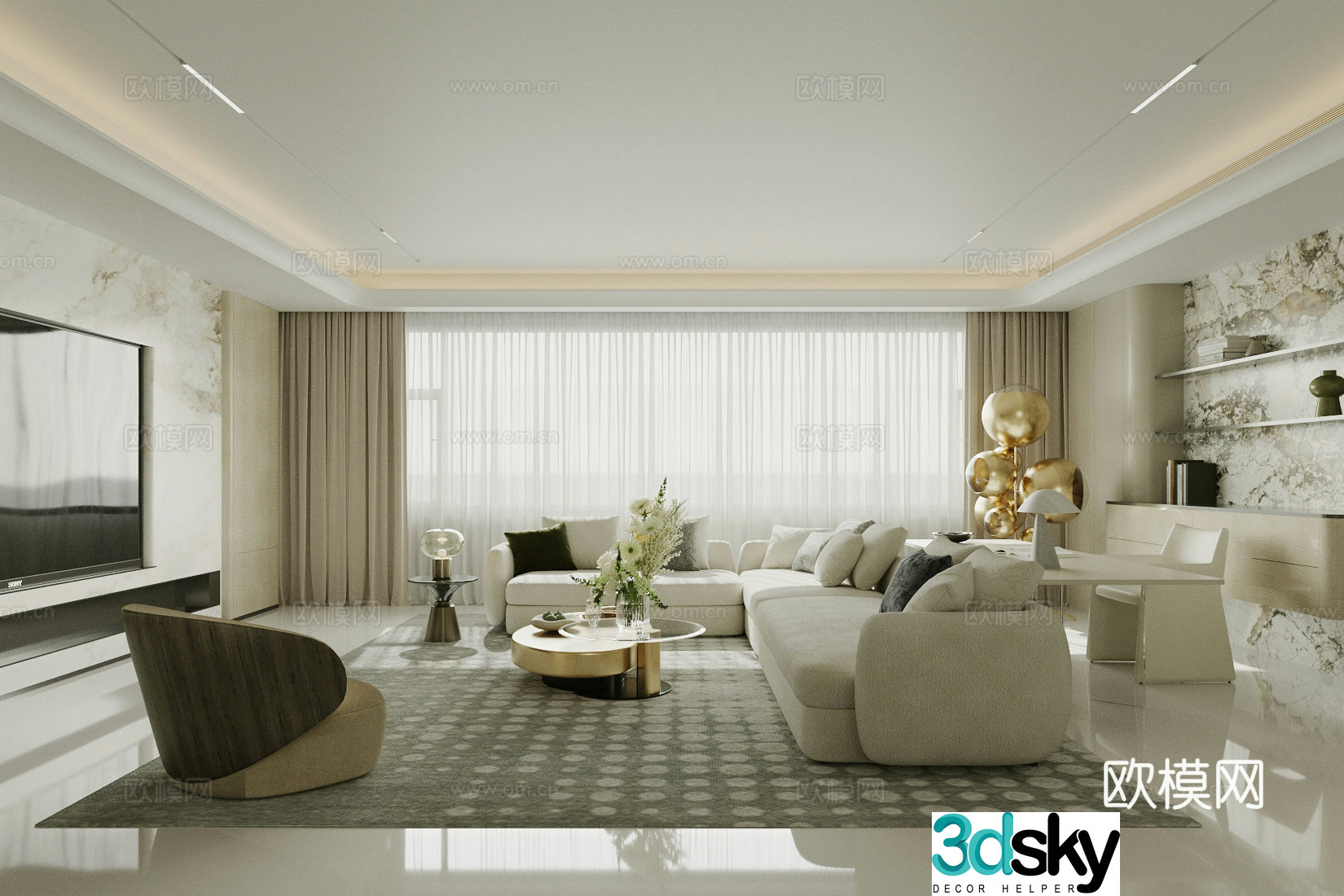Modern Italian home living room Light luxury Italian living room High-end gray living room Sofa coffee table combination 3D model