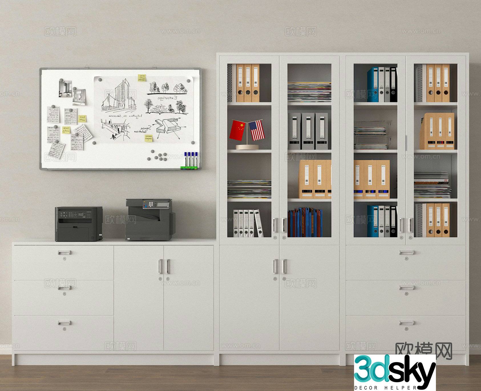 File cabinet Information cabinet File cabinet Locker Office cabinet Printer Whiteboard 3D Model