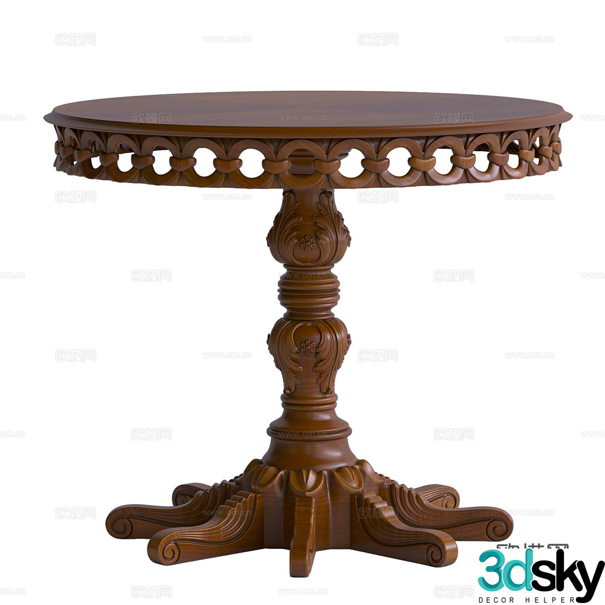 American retro solid wood round dining table 3d model