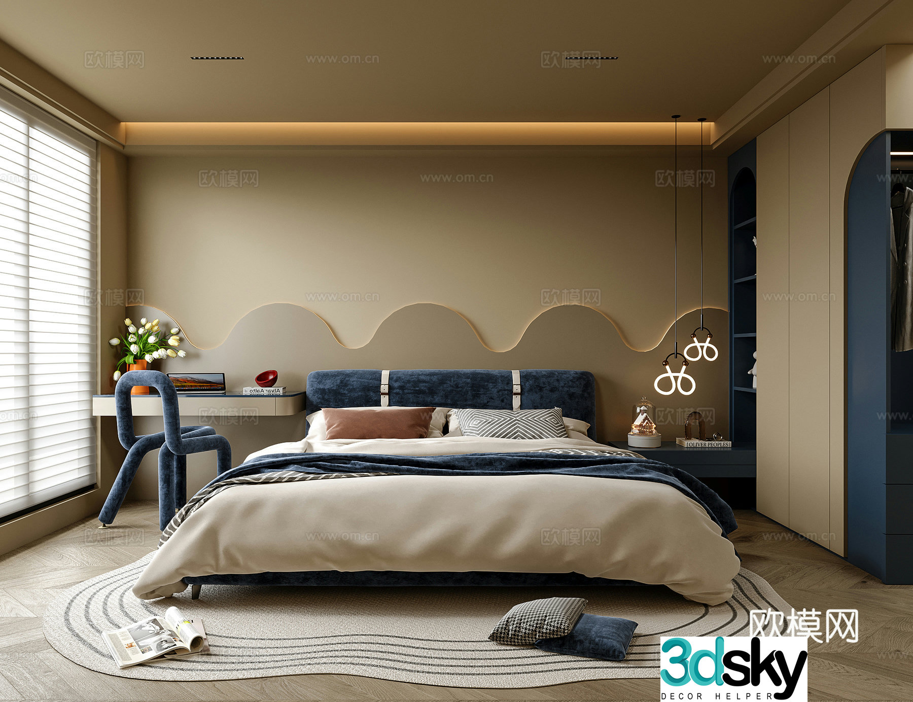 Modern girl room children’s room children’s bed children’s desk chair 3d model
