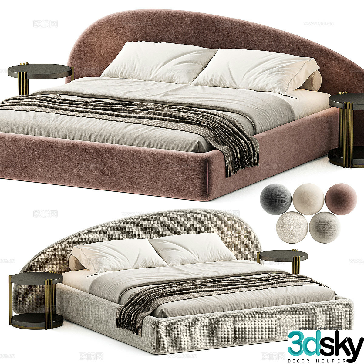 Modern Italian cream style fabric double bed 3d model
