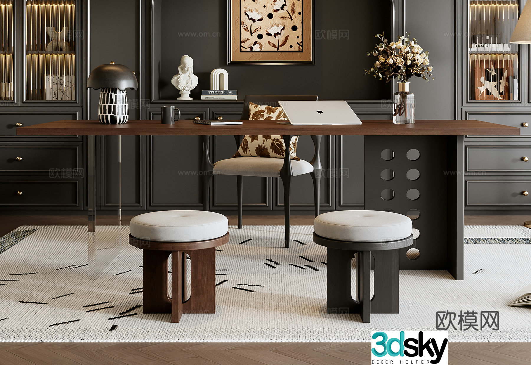 French desk and chair combination 3D model