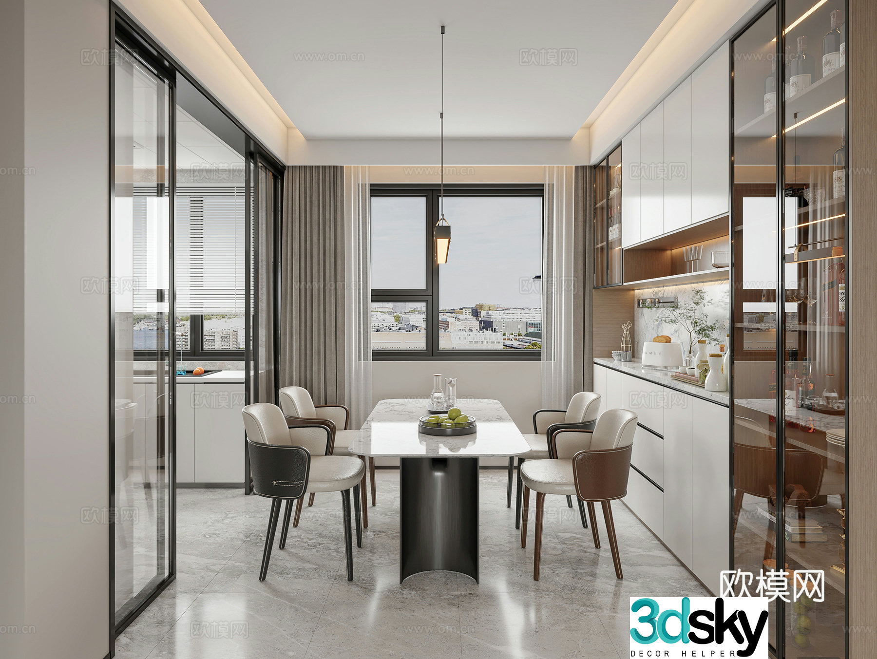 Modern restaurant Wine cabinet Light luxury restaurant Italian restaurant Black and white and gray restaurant Premium gray restaurant 3D model