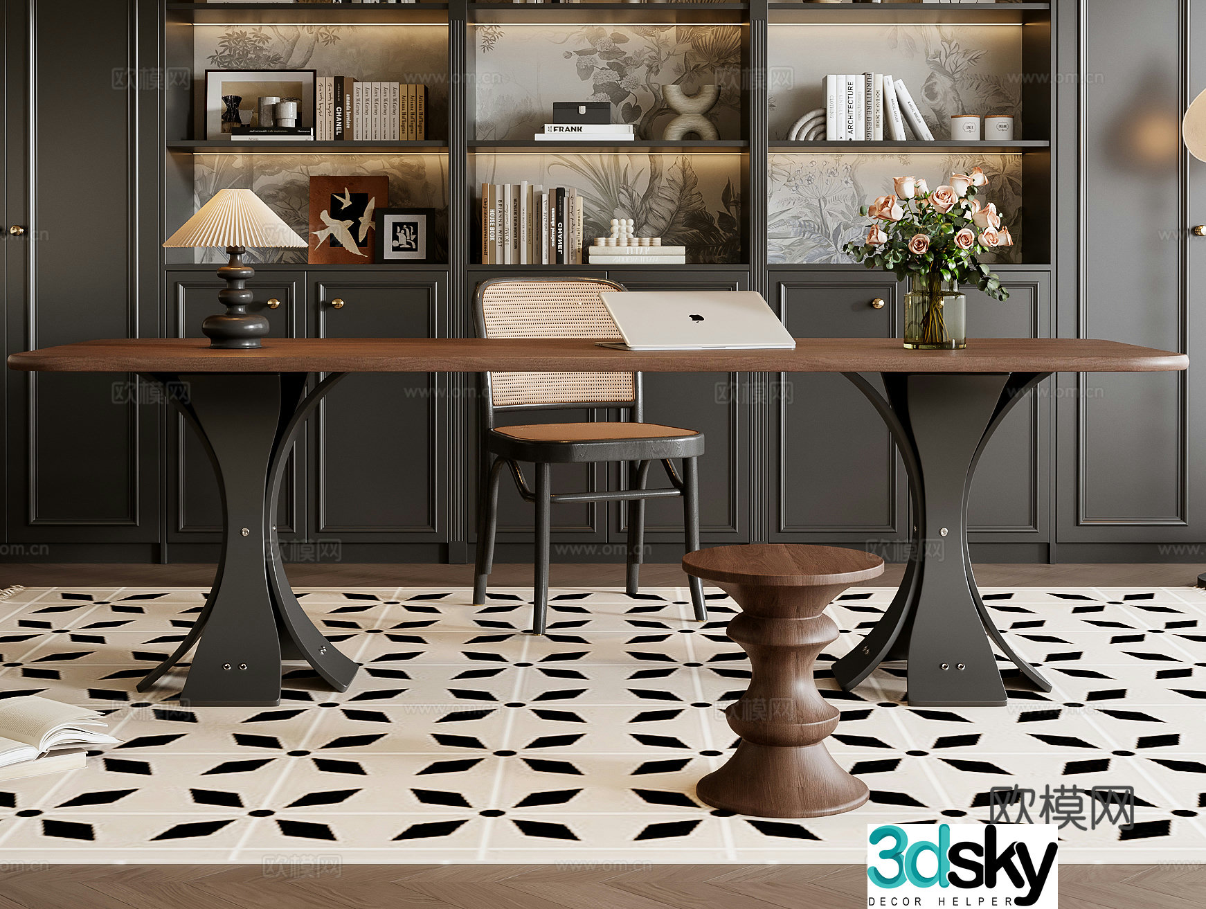 French desk and chair combination 3D model