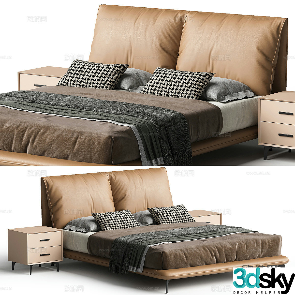 Modern Italian leather double bed 3d model