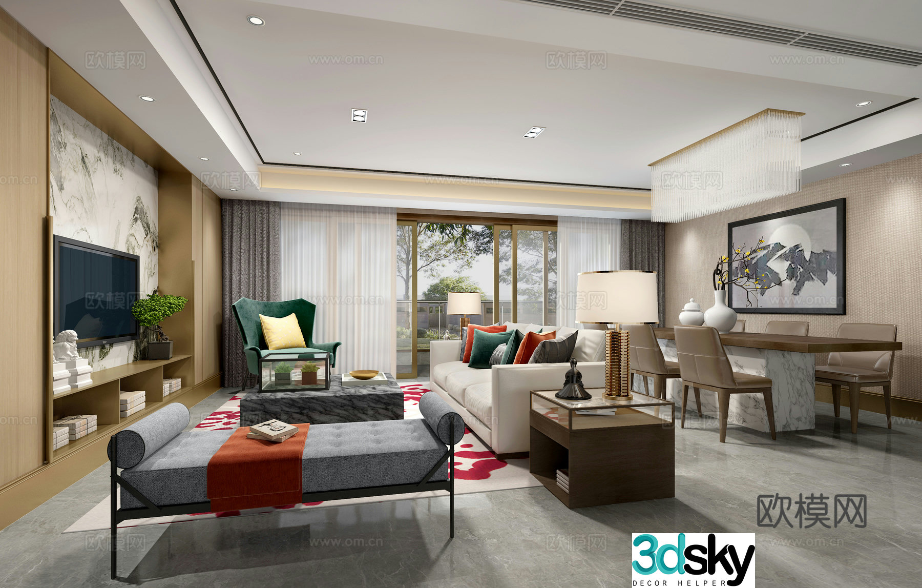 Modern simple living room sofa TV cabinet 3d model
