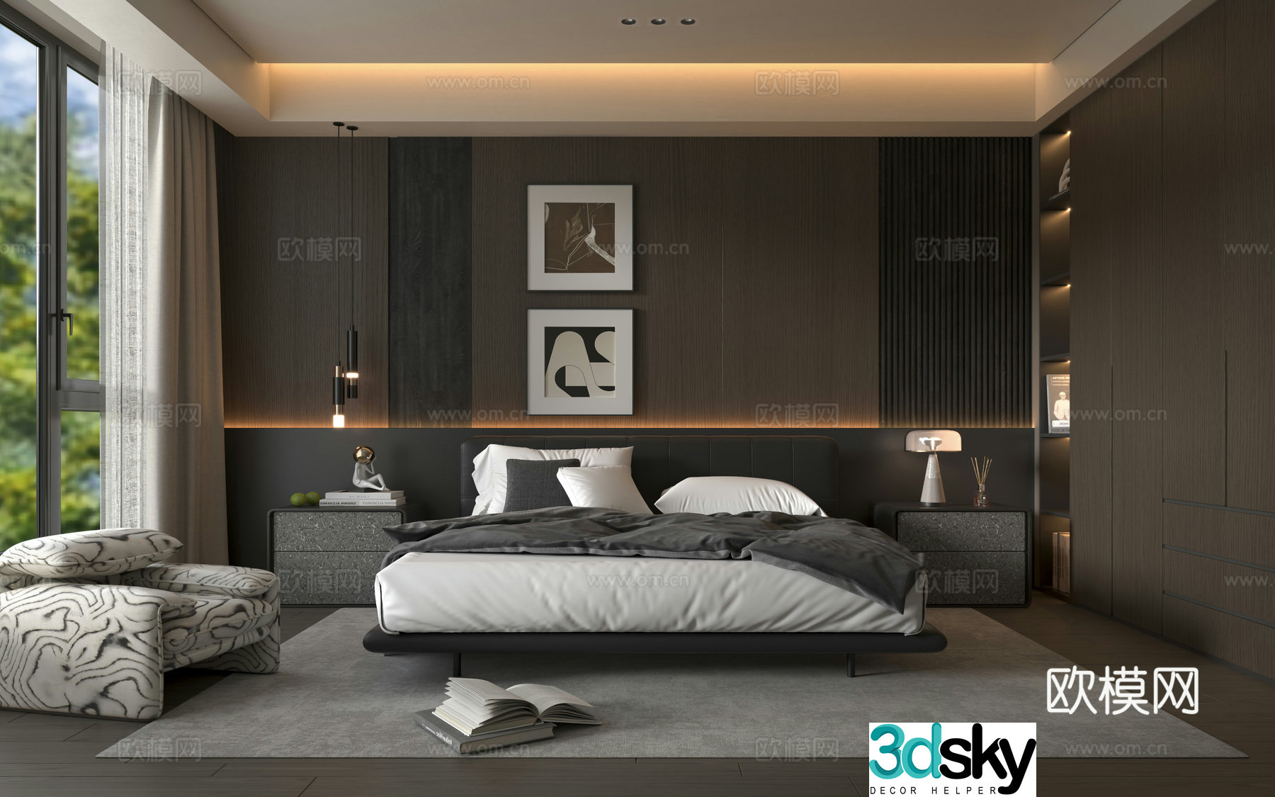 Modern Italian bedroom Italian light luxury bedroom Italian double bed 3d model