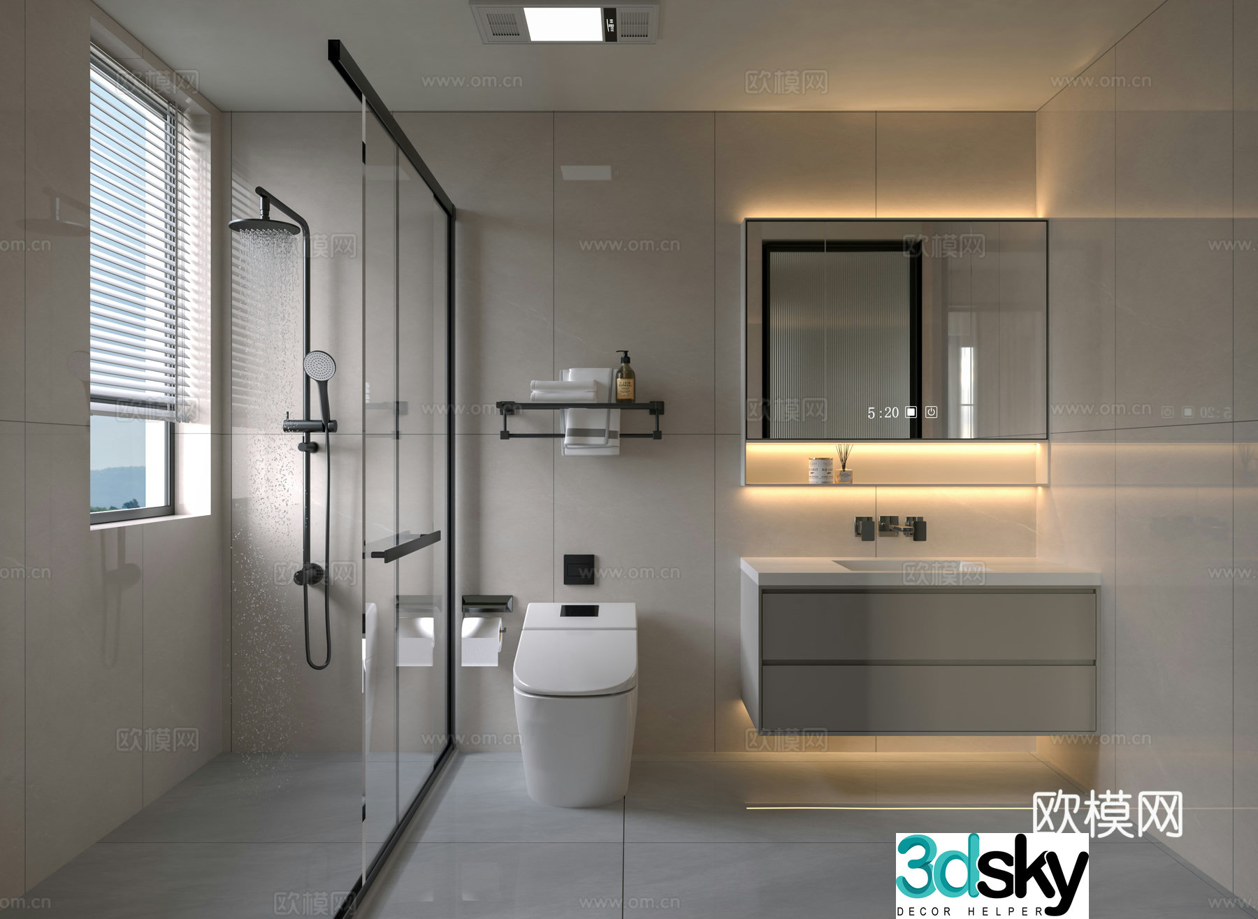 Modern simple bathroom bathroom shower partition advanced gray bathroom waterproof gypsum board 3D model