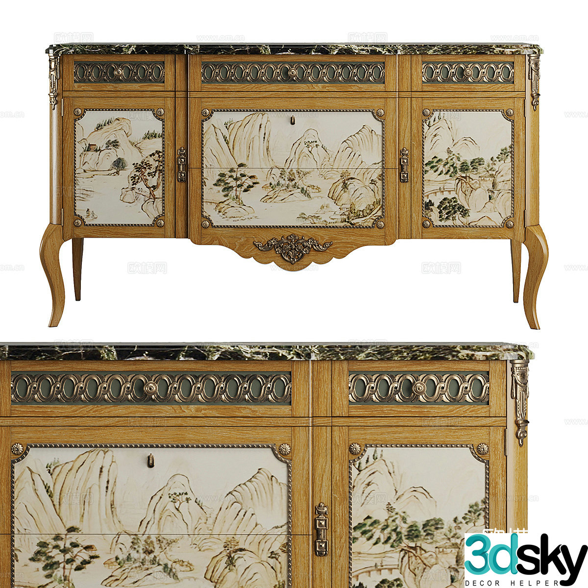 New Chinese style light luxury decorative side cabinet chest of drawers low cabinet 3D model