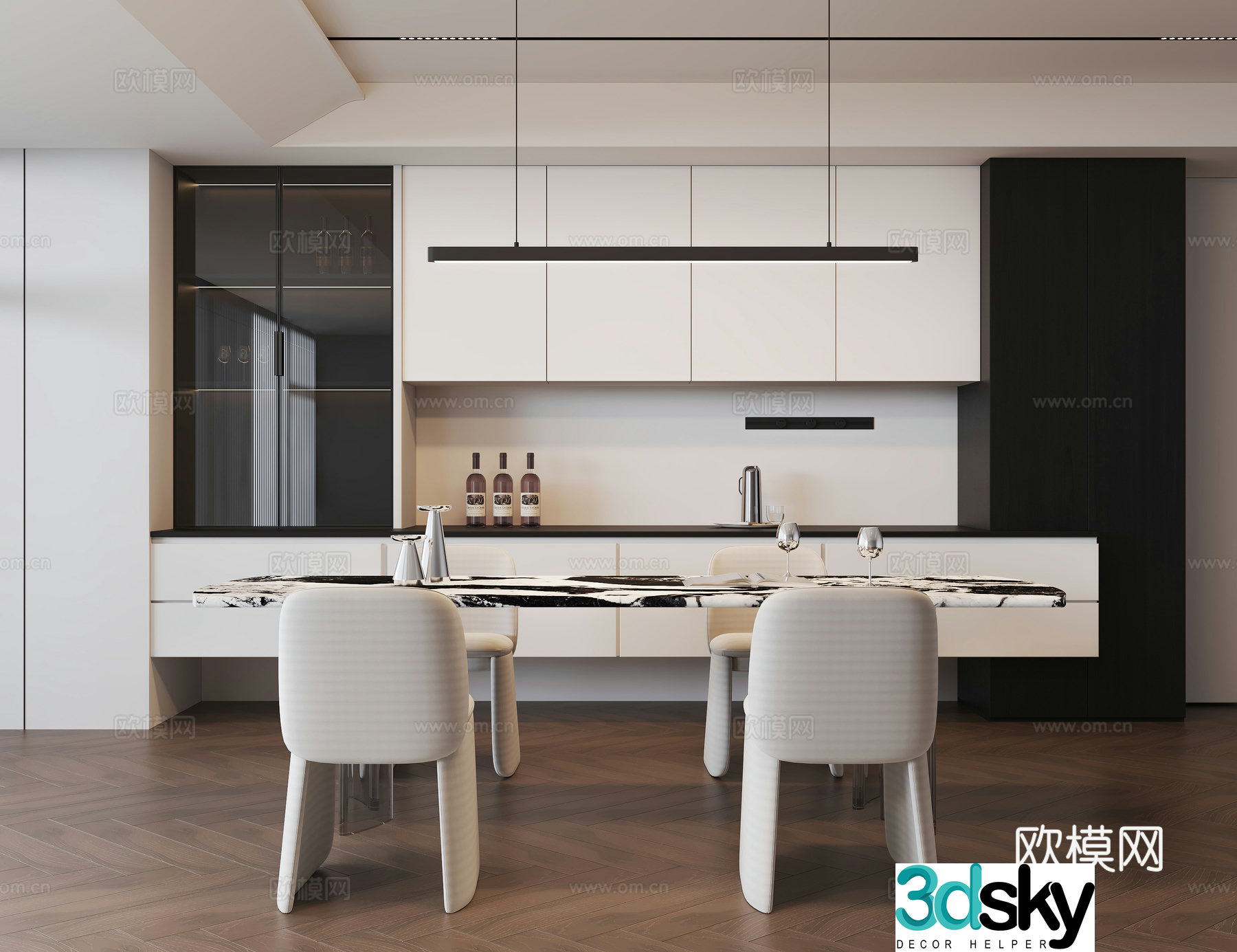 Modern restaurant Open restaurant Dining table and chairs Sideboard Sideboard Chandelier Ornament 3D model