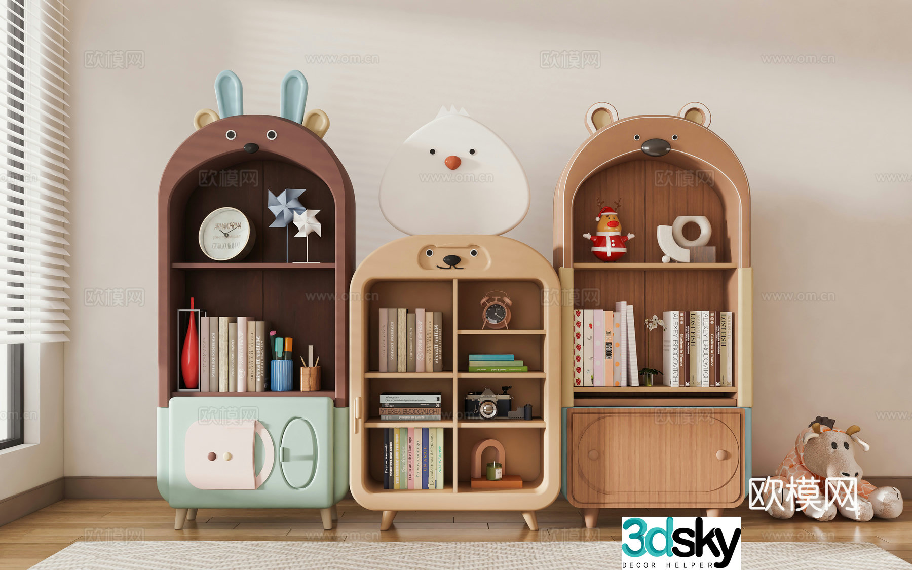 Children’s decorative cabinet low cabinet children’s room bookcase bookshelf study creative storage shelf kindergarten solid wood book 3D model