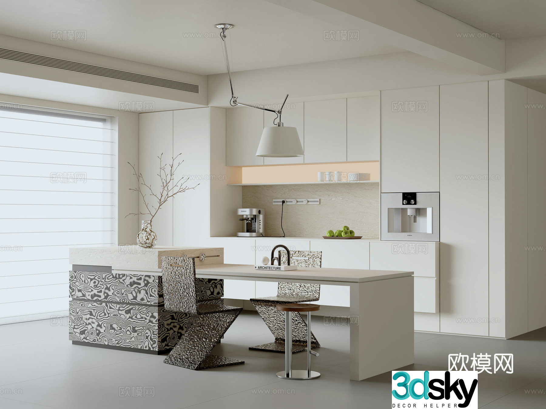 Modern minimalist restaurant 3d model