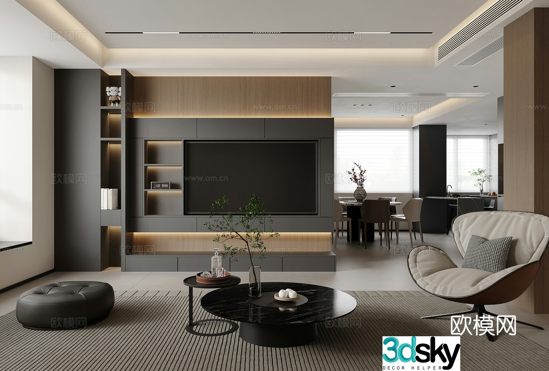 Italian light luxury living restaurant 3D model