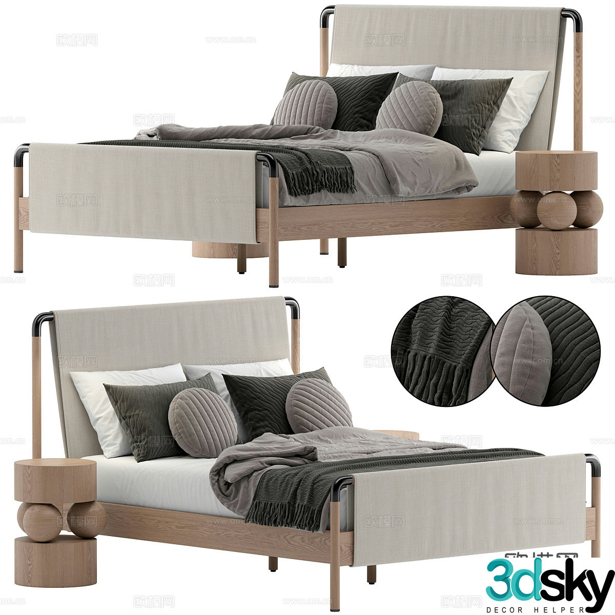 New Chinese style fabric double bed 3D model