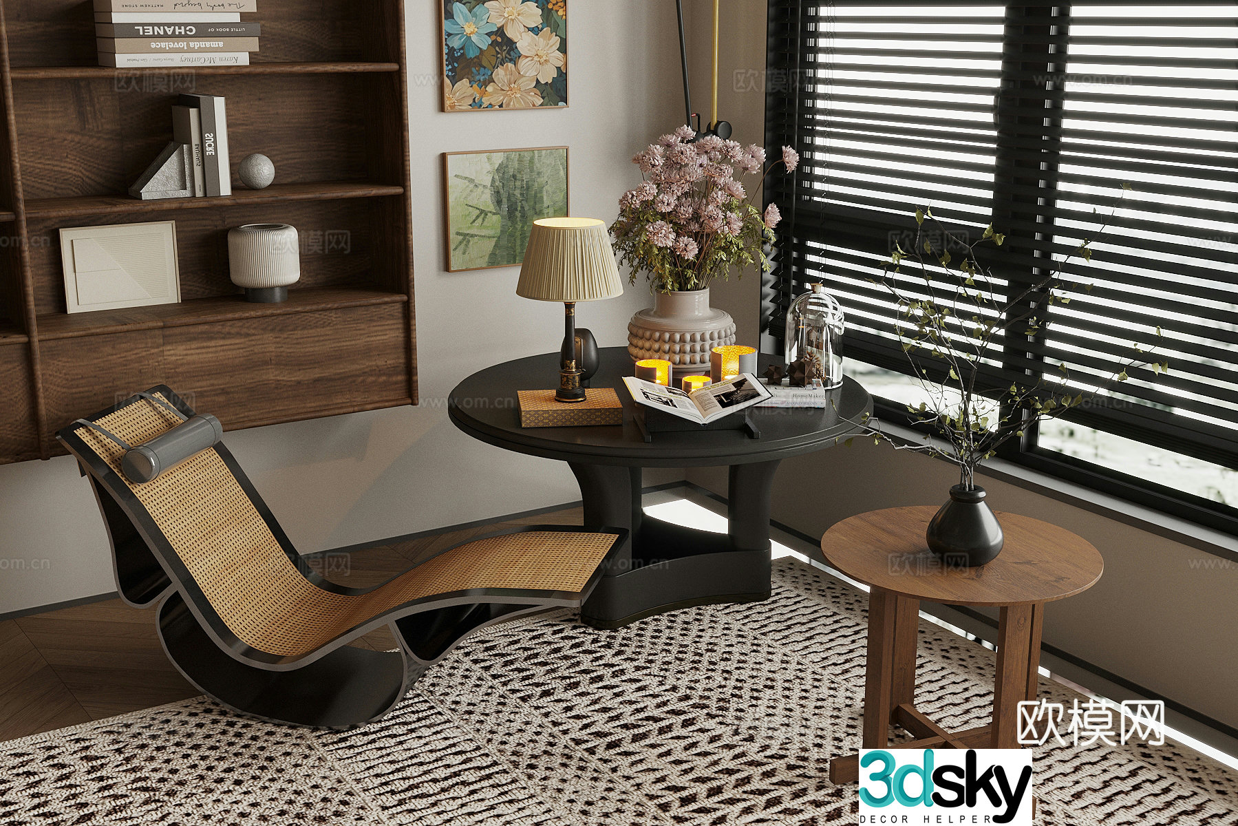 Medium style recliner flower table flower art ornament side and corner 3D model