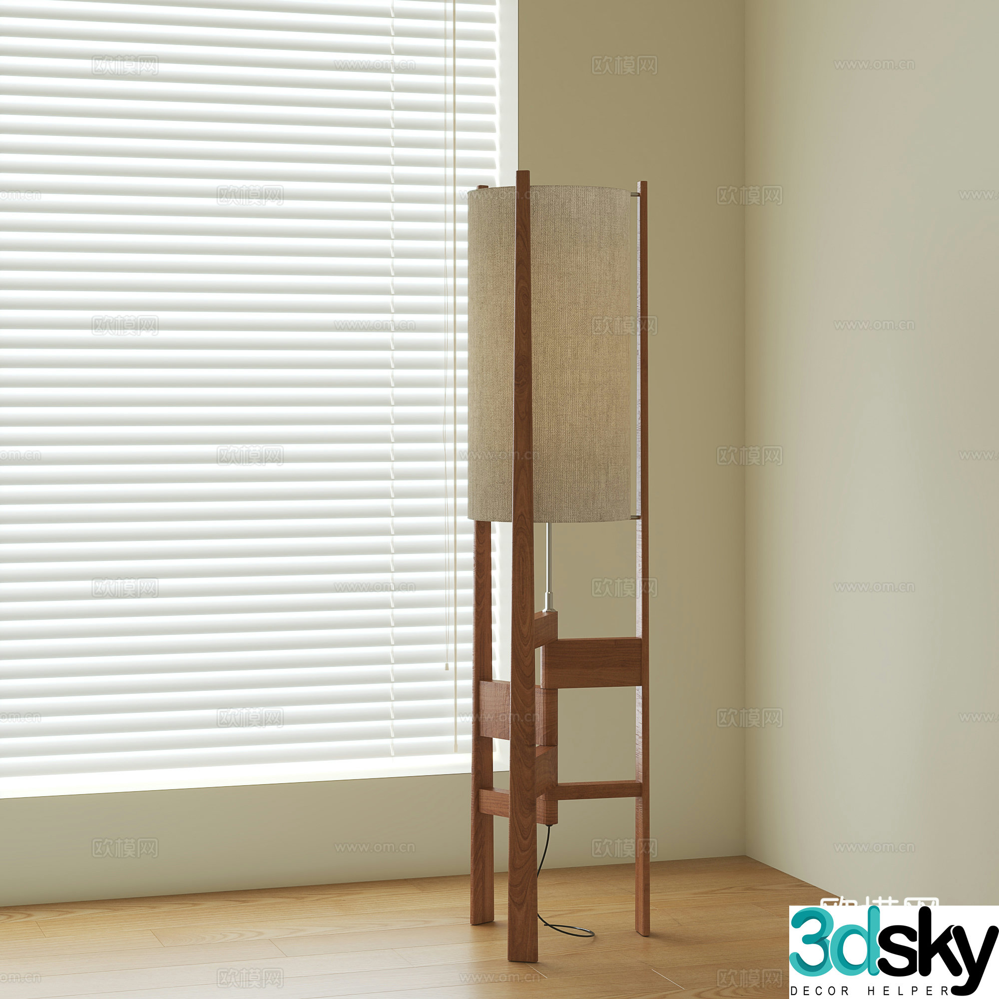 Middle-aged solid wood floor lamp 3d model