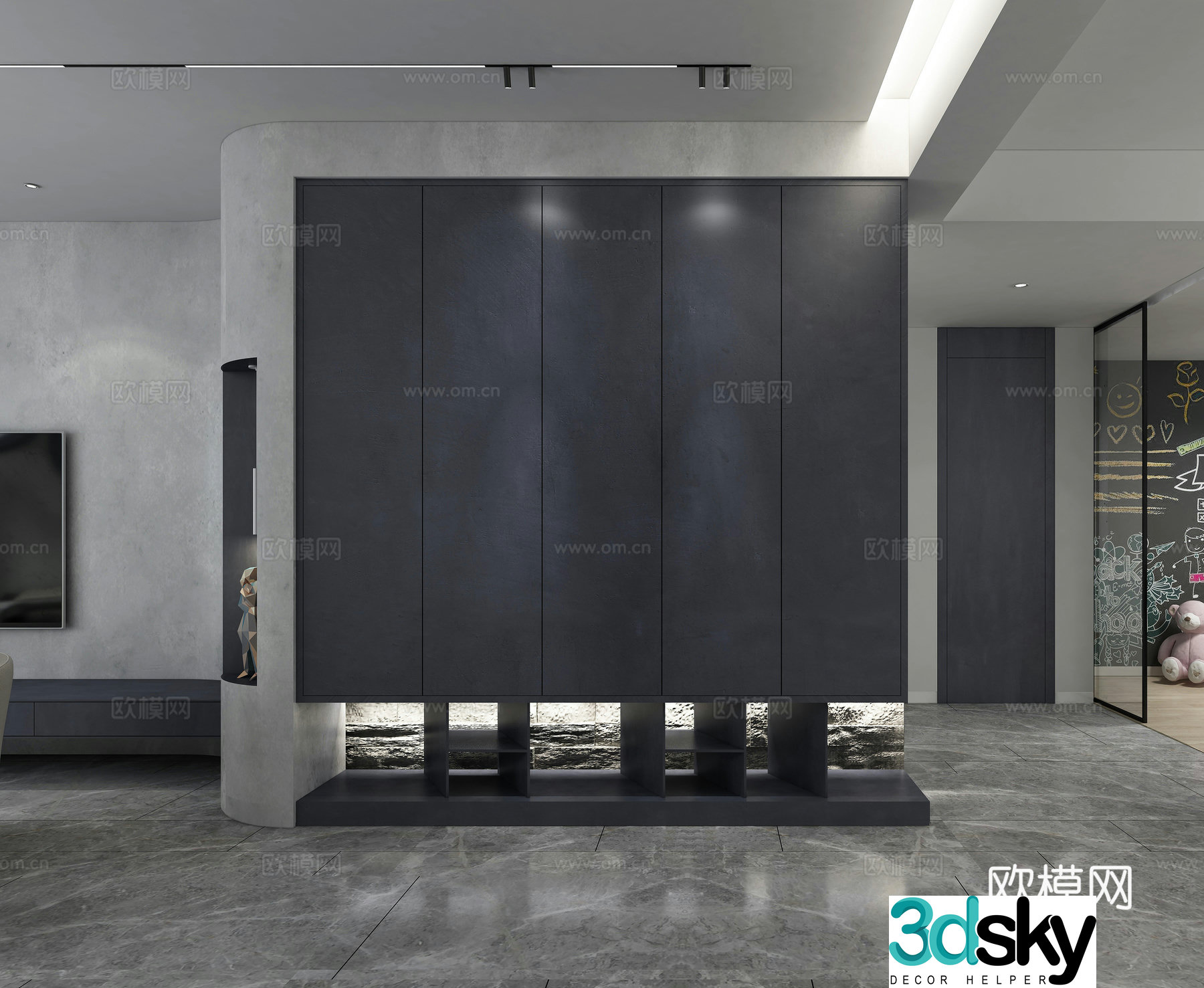 Modern living and dining room TV cabinet Sofa Dining table and chair Chandelier 3d model