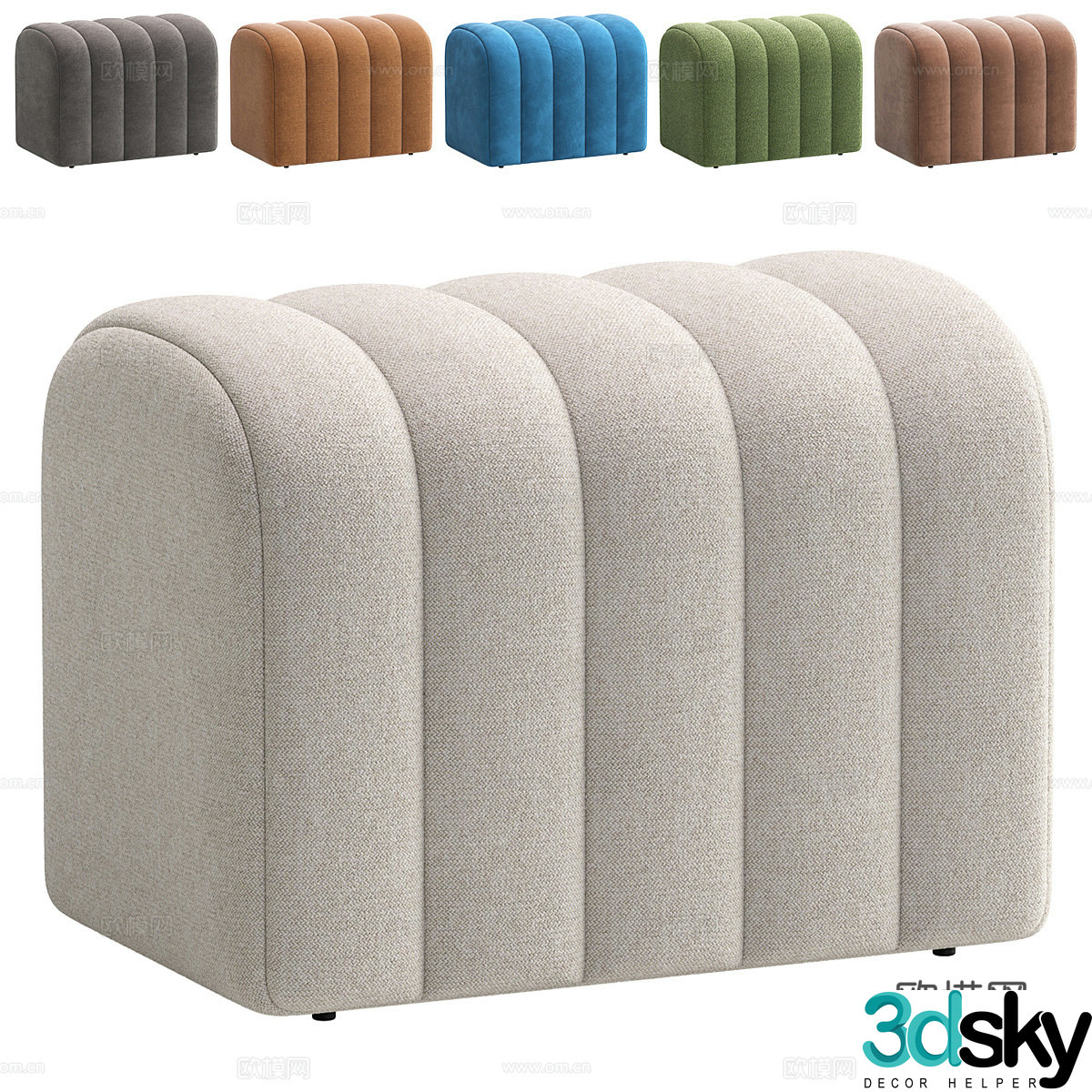 Modern cream style fabric stool 3d model