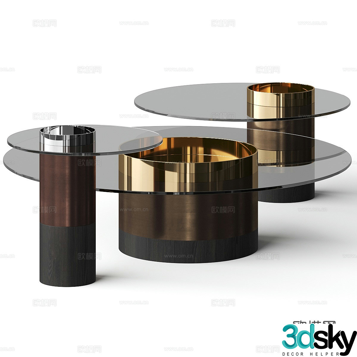 Modern Italian light luxury glass coffee table combination 3D model