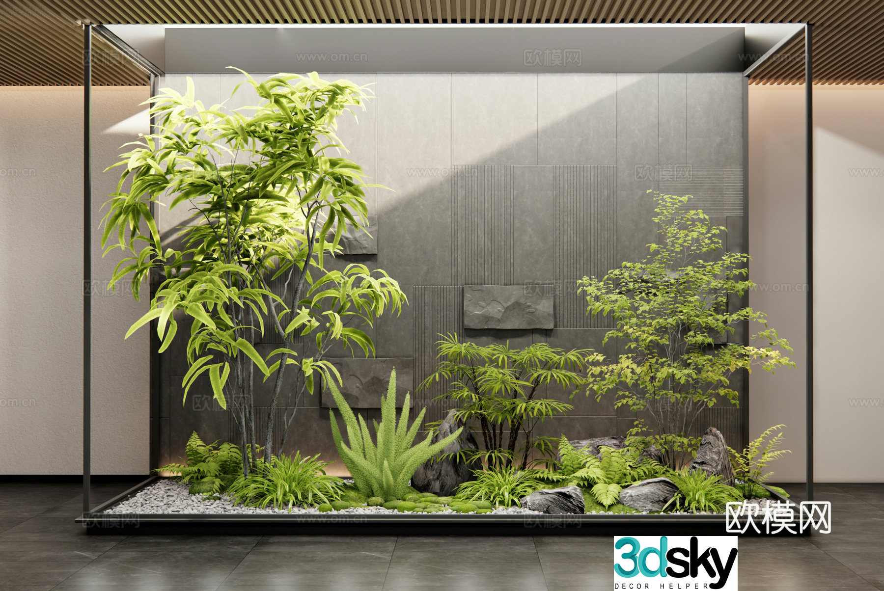 Modern houseplant landscaping plant combination plant pile garden sketch stone flowers and plants 3d model