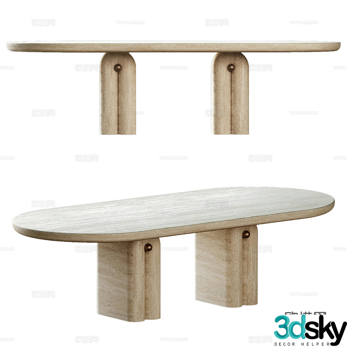 New Chinese style light luxury marble oval dining table 3D model