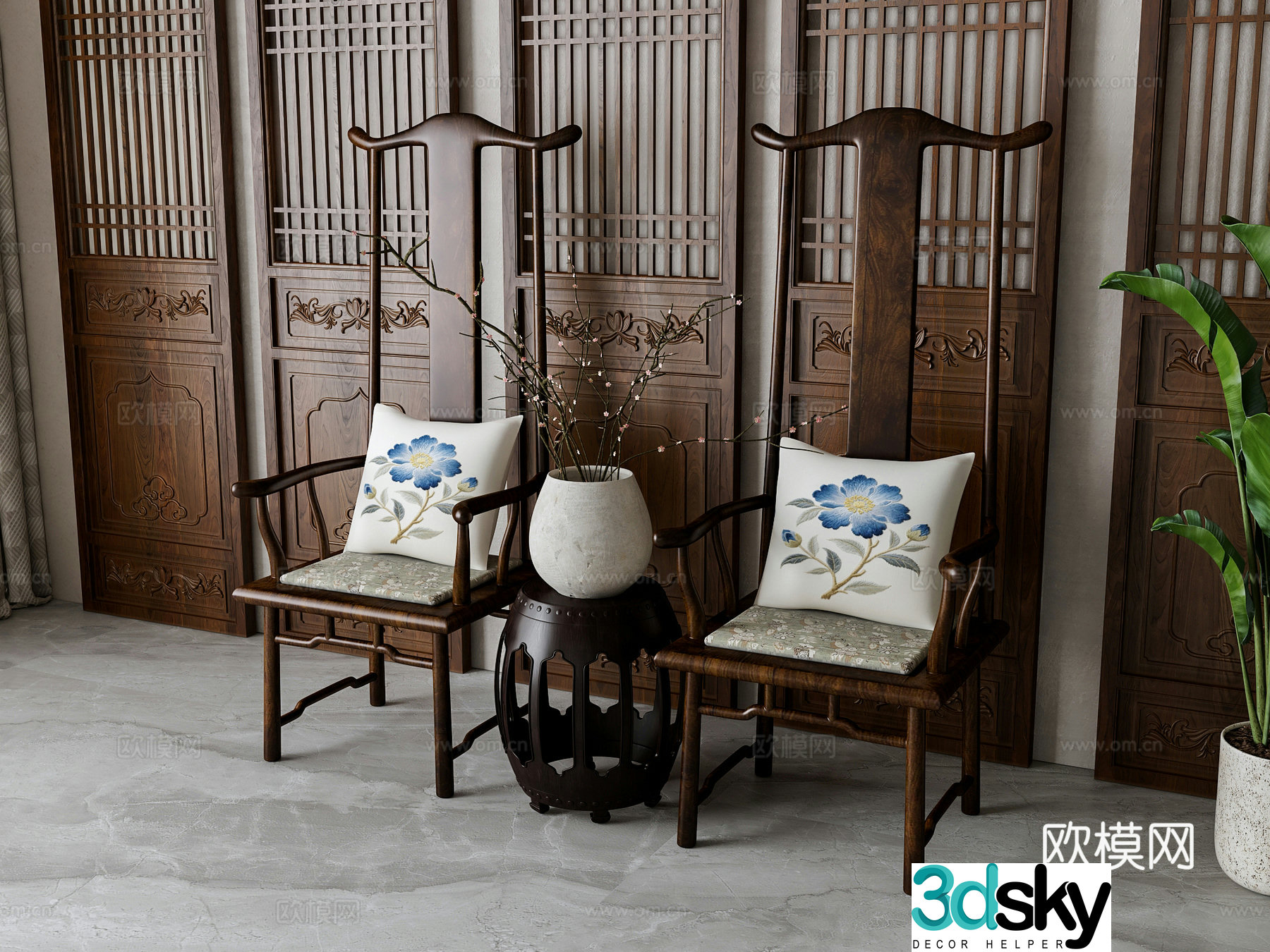 New Chinese casual chair combination 3D model