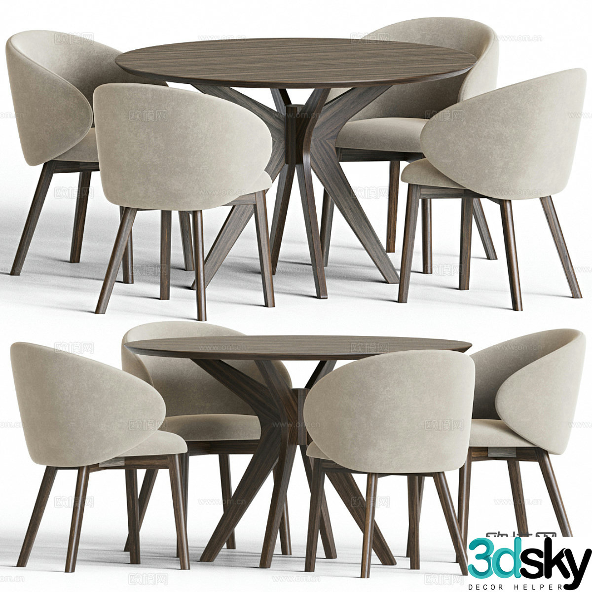 Modern Italian round dining table and chair 3d model
